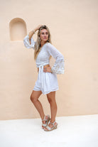 Ibzmode Wrap Top Darcia Lunara White with subtle shimmer detail