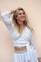 Ibzmode Wrap Top Darcia Lunara White with subtle shimmer detail
