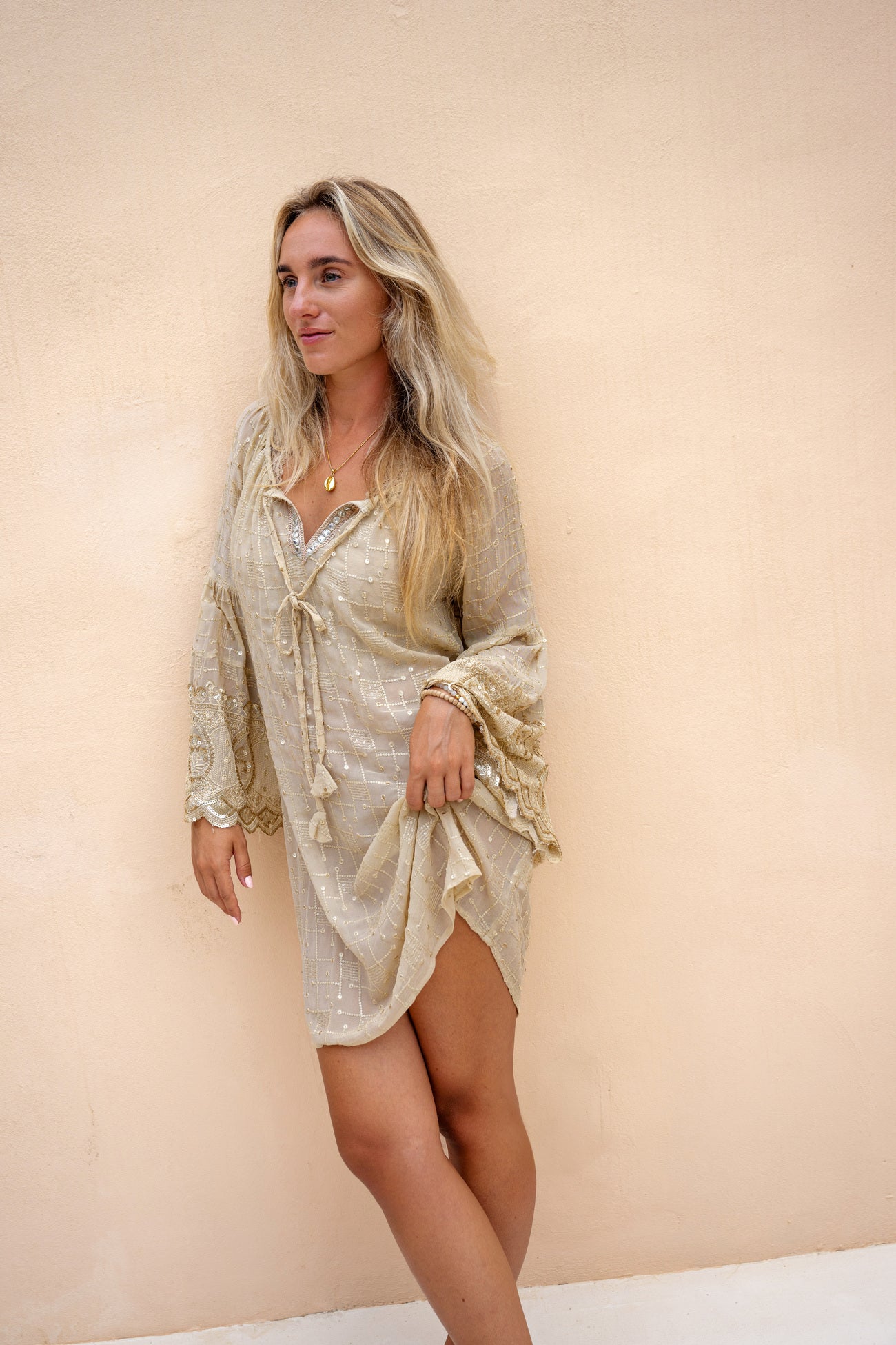 Ibzmode Tunic Amara Lunara Sand with subtle shimmer detail