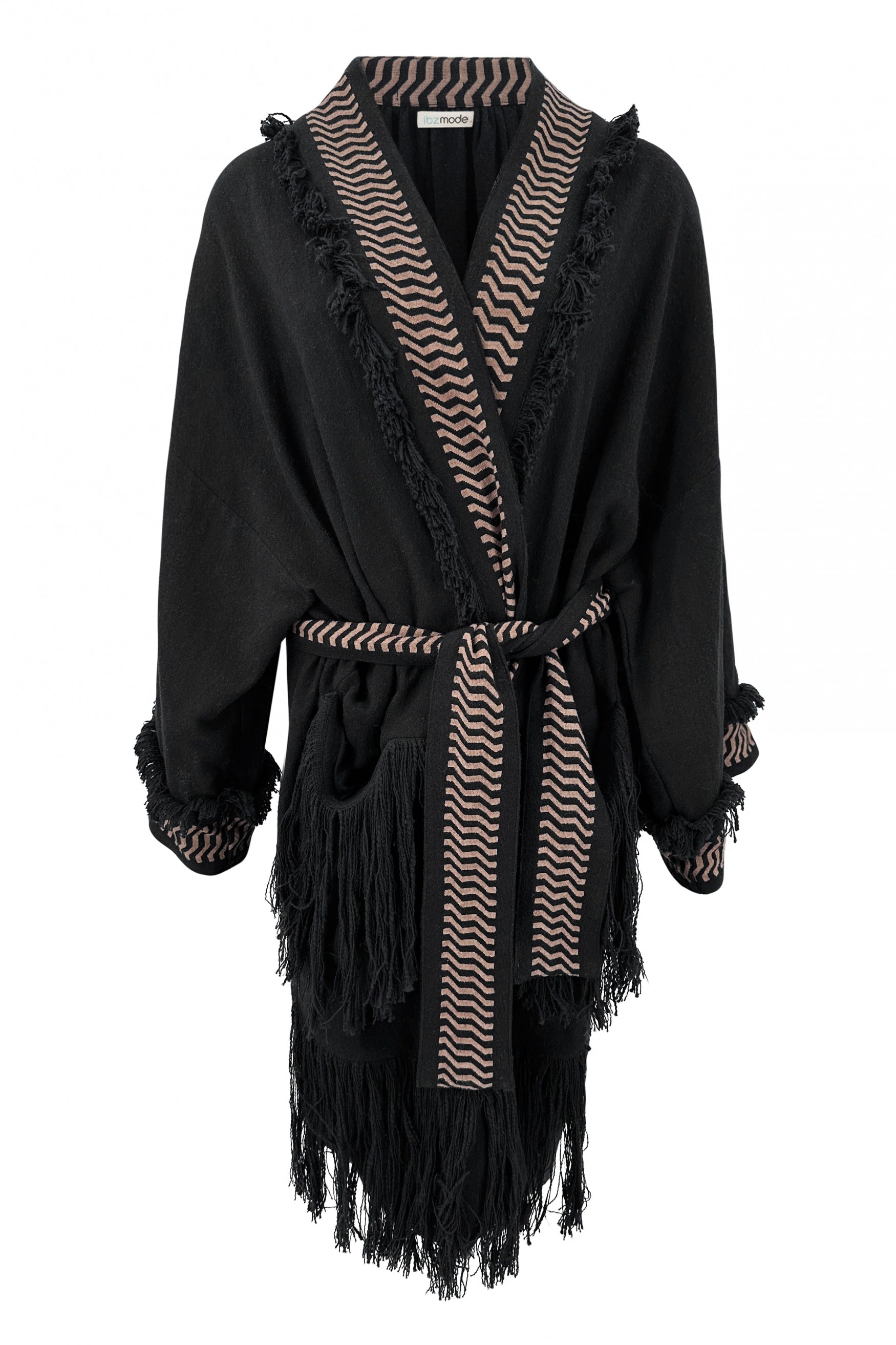 Bohemian kimono in black van ibzmode, Brands of Ibiza