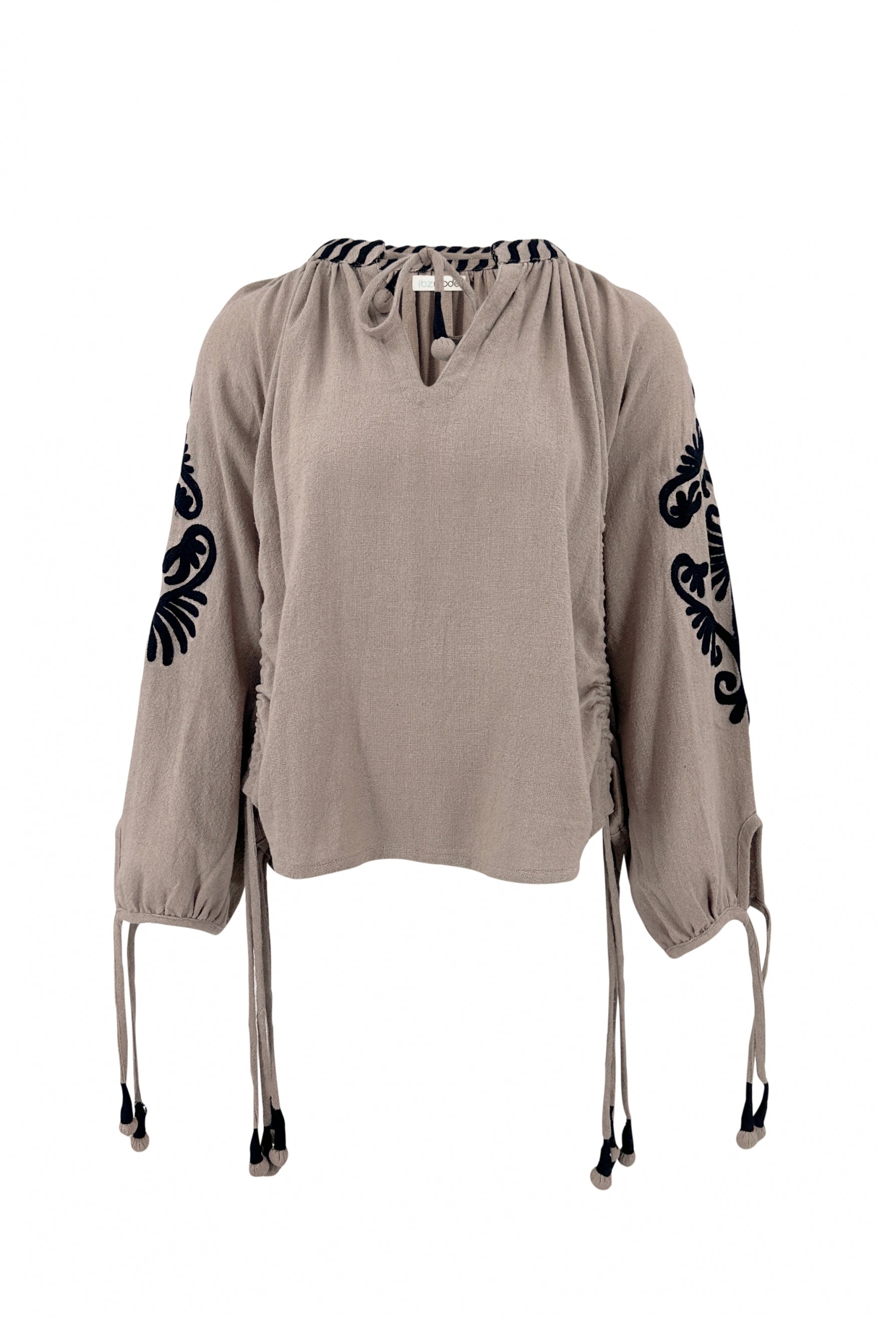 Bohemian blouse in taupe van ibzmode, Brands of Ibiza