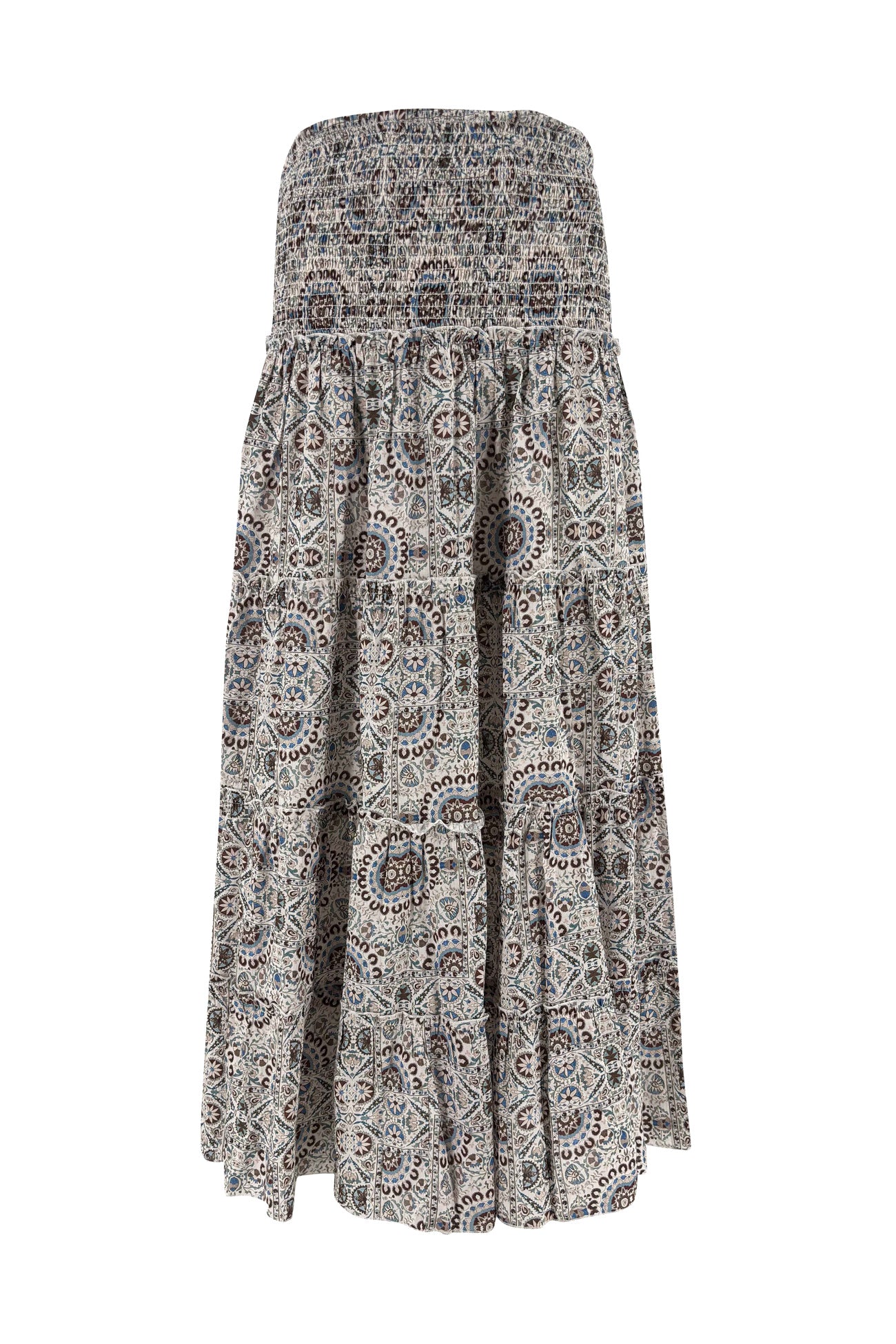 Isla Ibiza long bohemian skirt Morena with blue and brown print