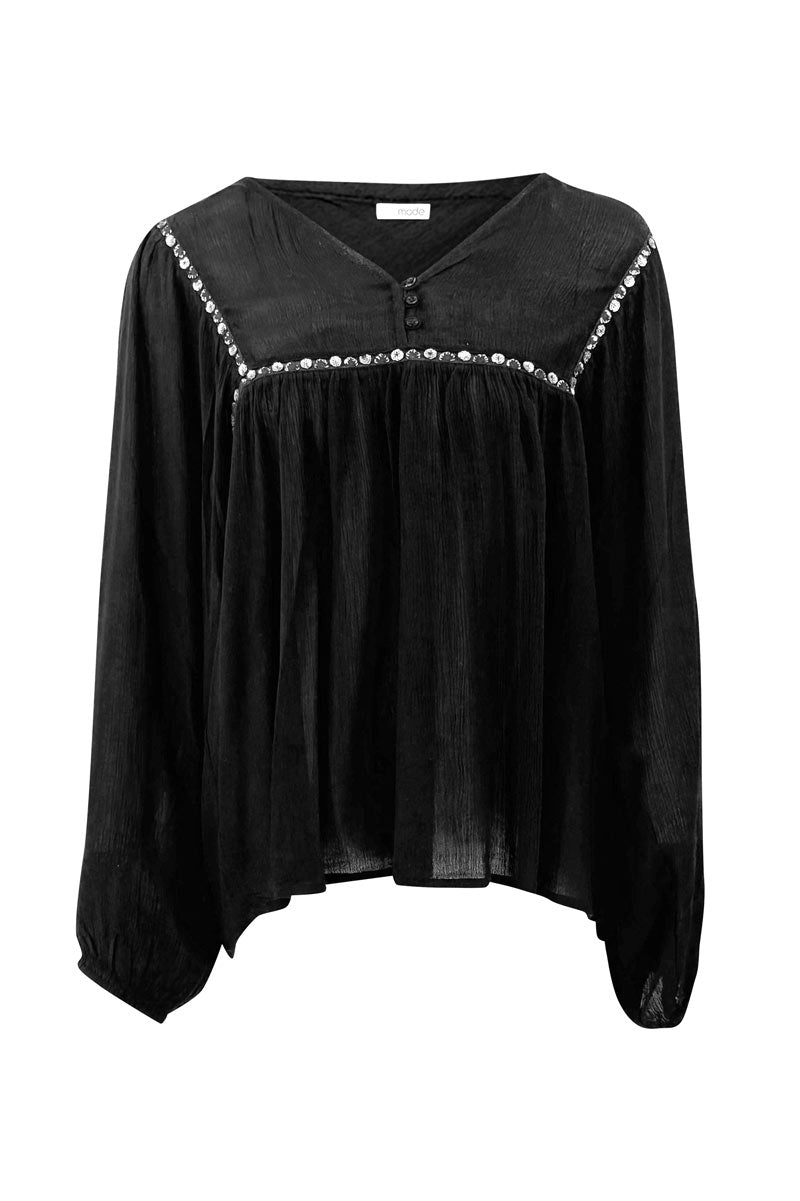 Bohemian blouse in black van ibzmode, Brands of Ibiza