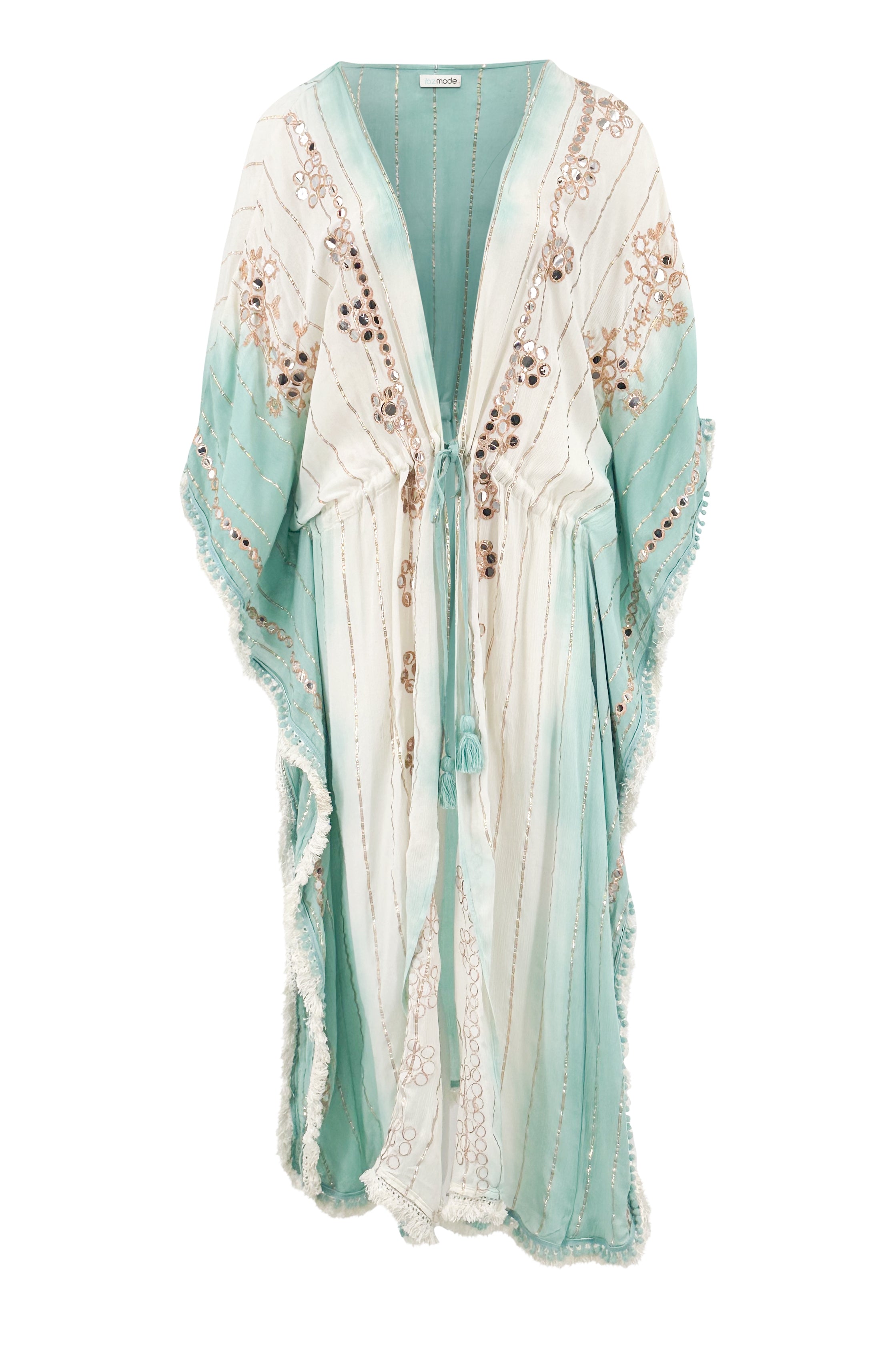 Bohemian kimono in white aqua van ibzmode, Brands of Ibiza
