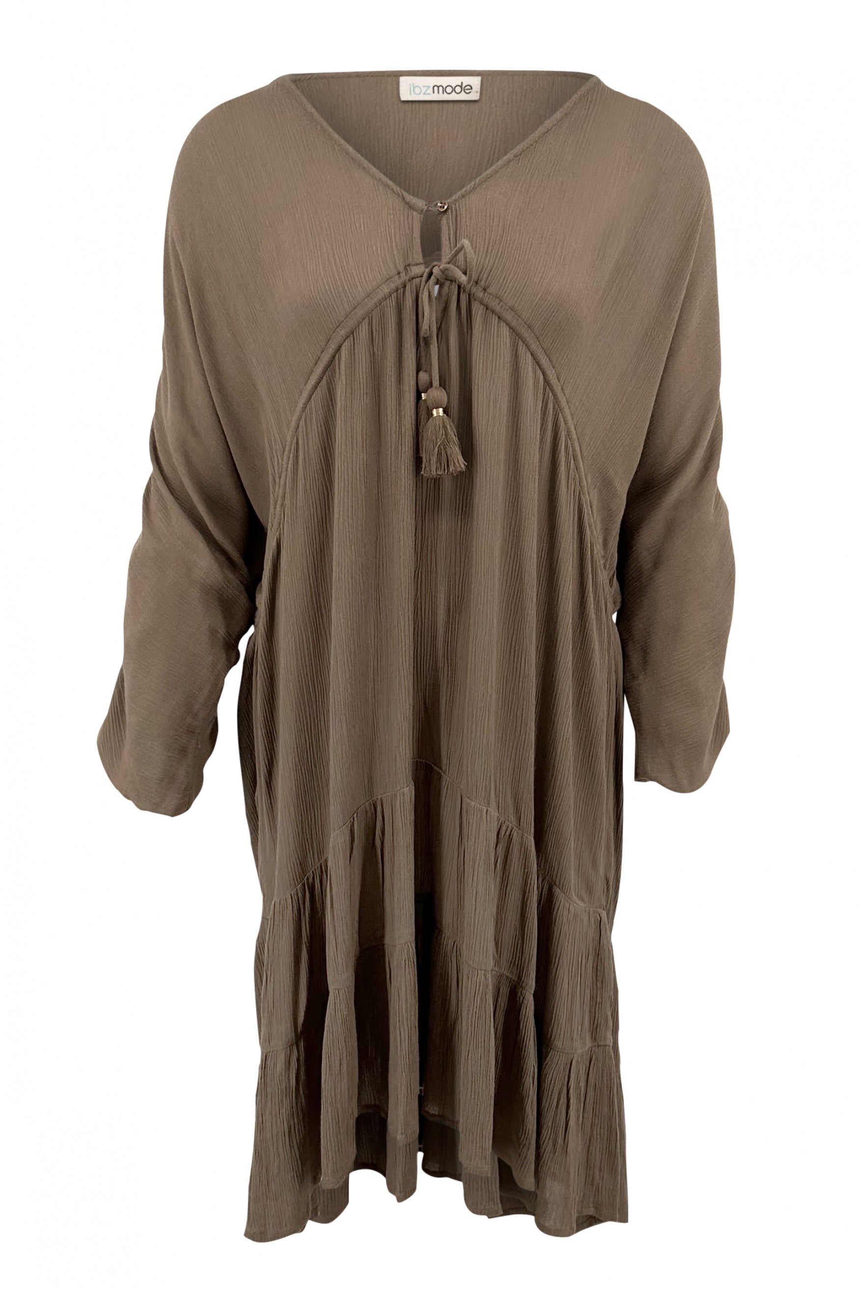Bohemian jurk in taupe van ibzmode, Brands of Ibiza