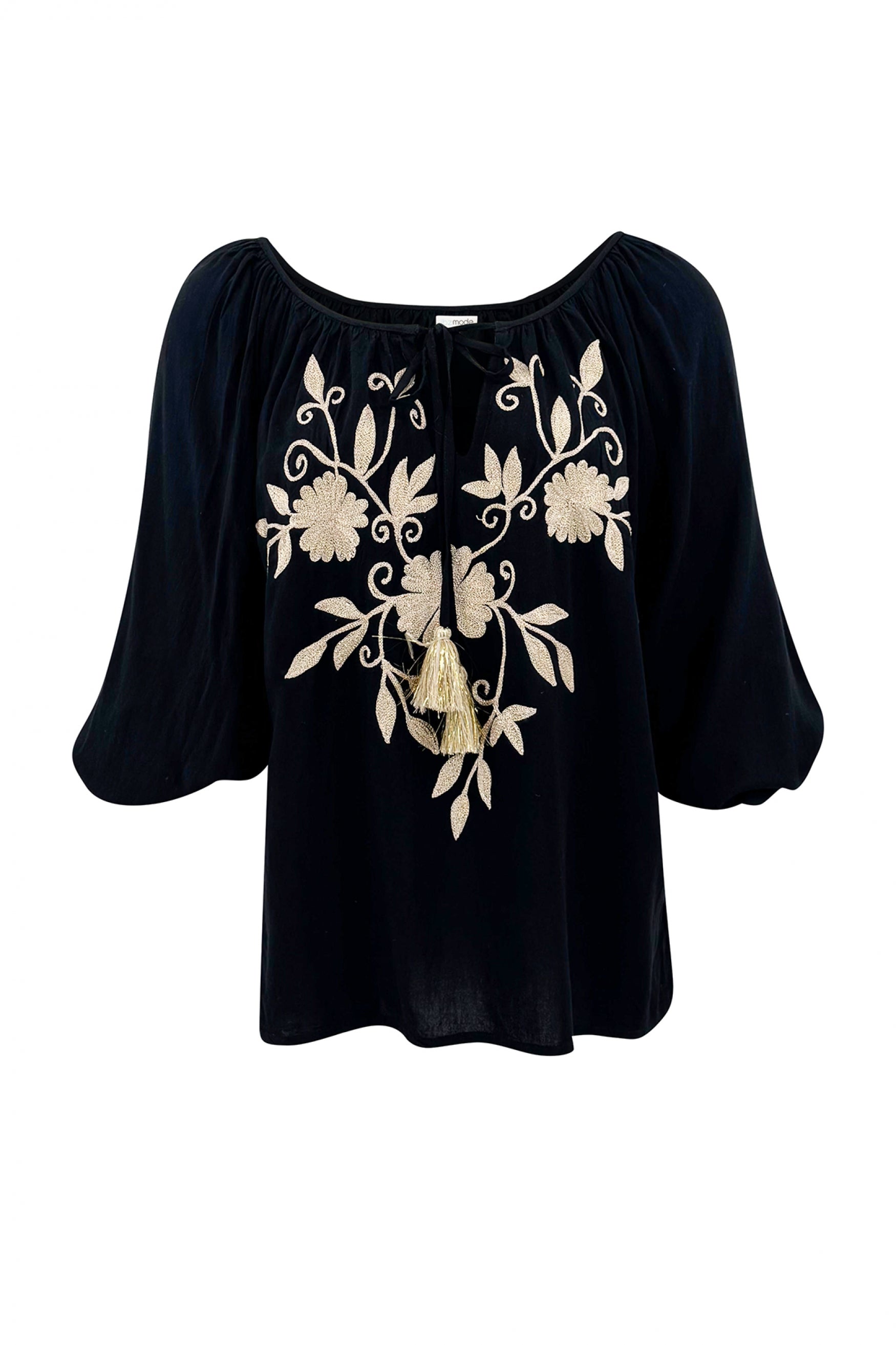Bohemian blouse in black van ibzmode, Brands of Ibiza