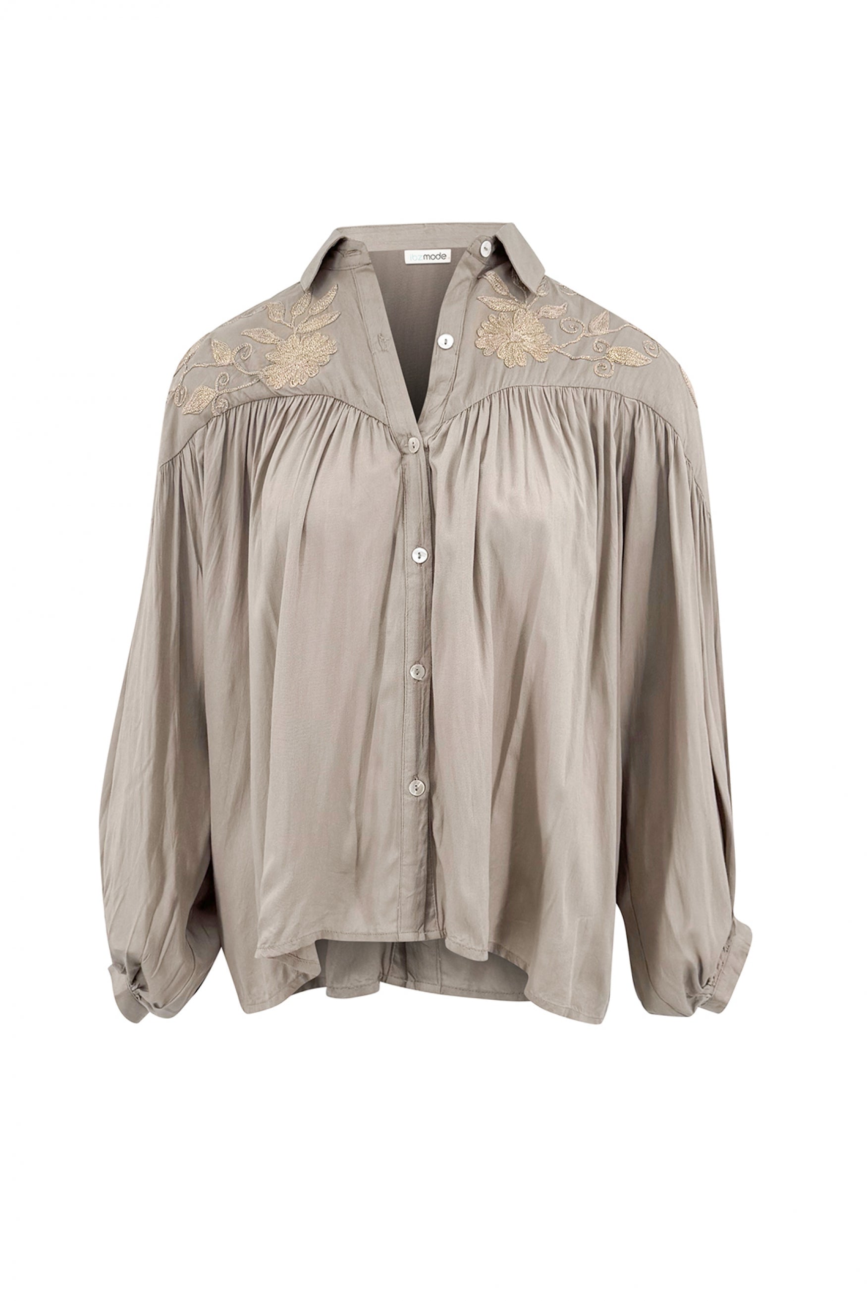 Bohemian blouse in light taupe van ibzmode, Brands of Ibiza