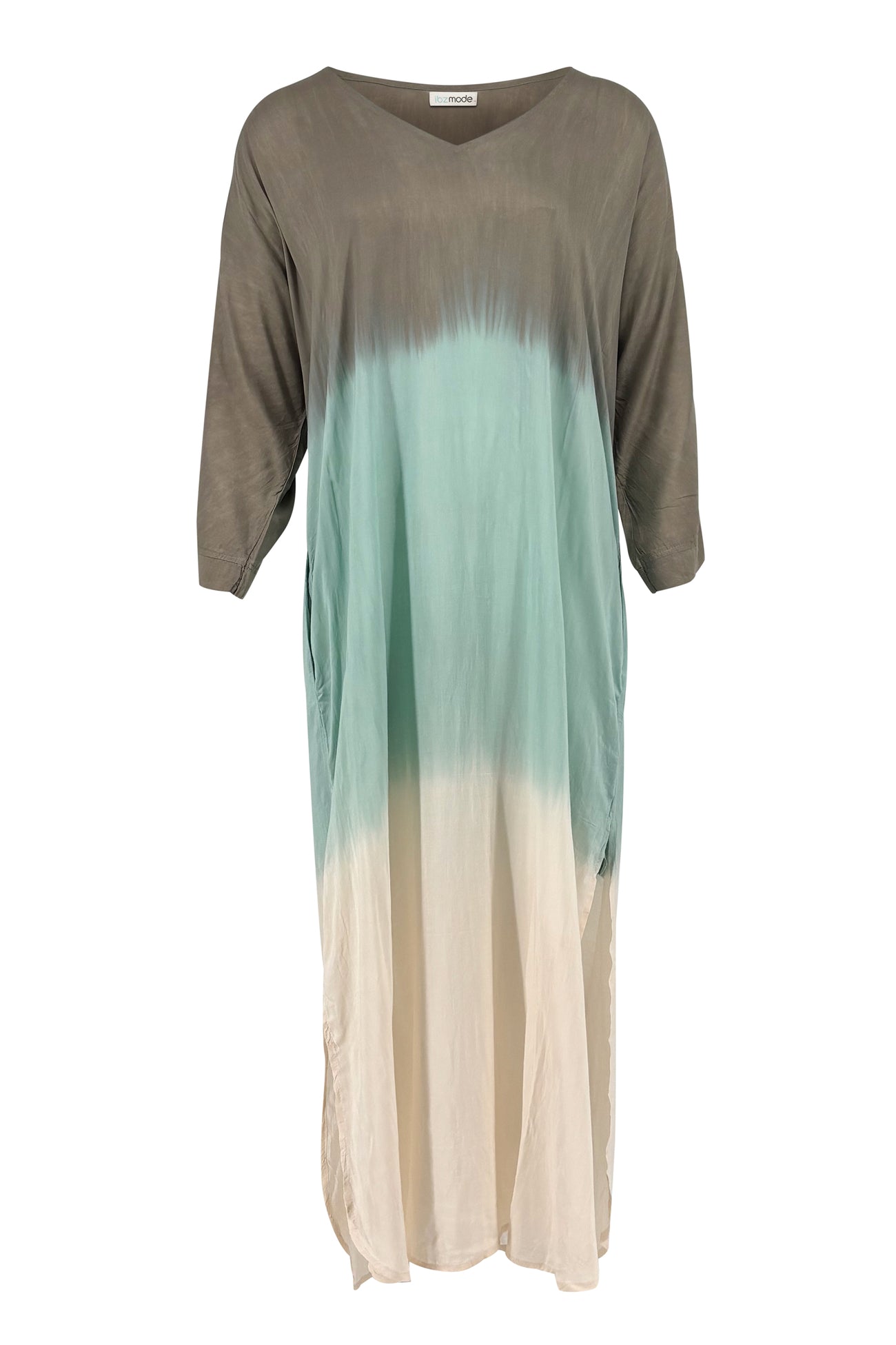 Ibizamode Kaftan Milla Almora Taupe with airy printed look and relaxed beach fit