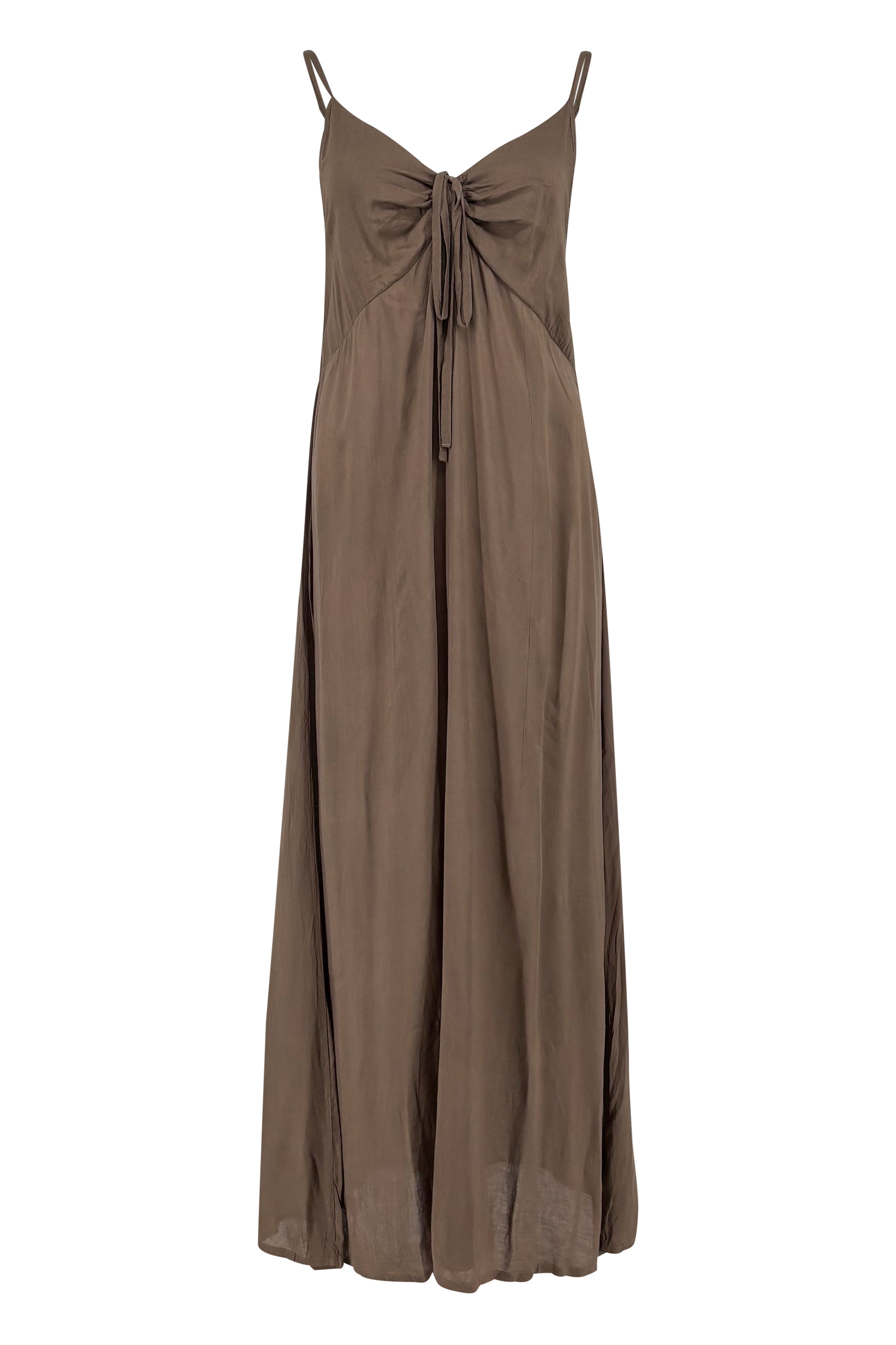 Ibizamode Strap Dress Valia Taupe with airy flowy fit and feminine summer look