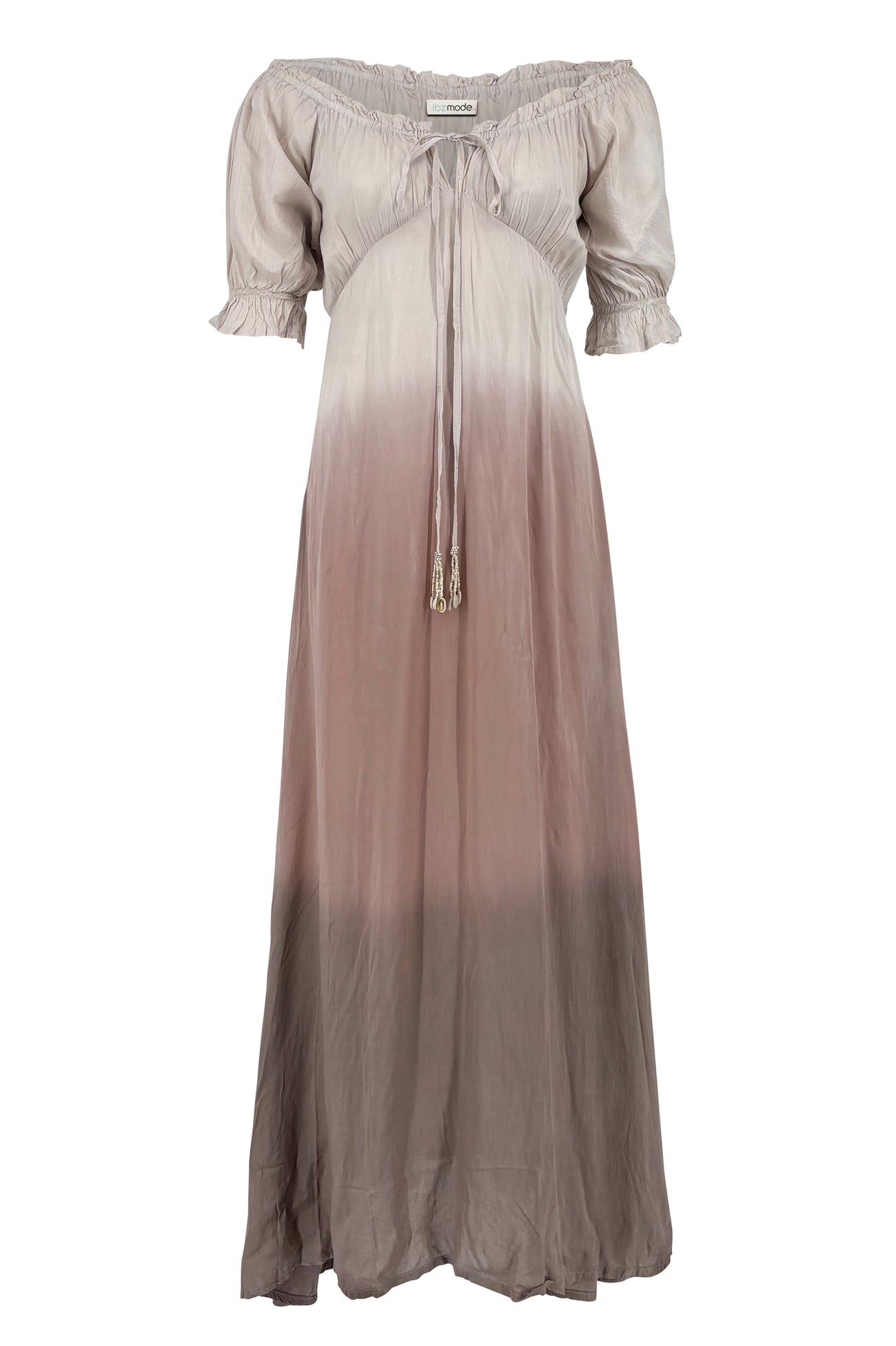 Ibizamode Long Dress Paros Aurelia Taupe with airy ombre look and flowy summer fit