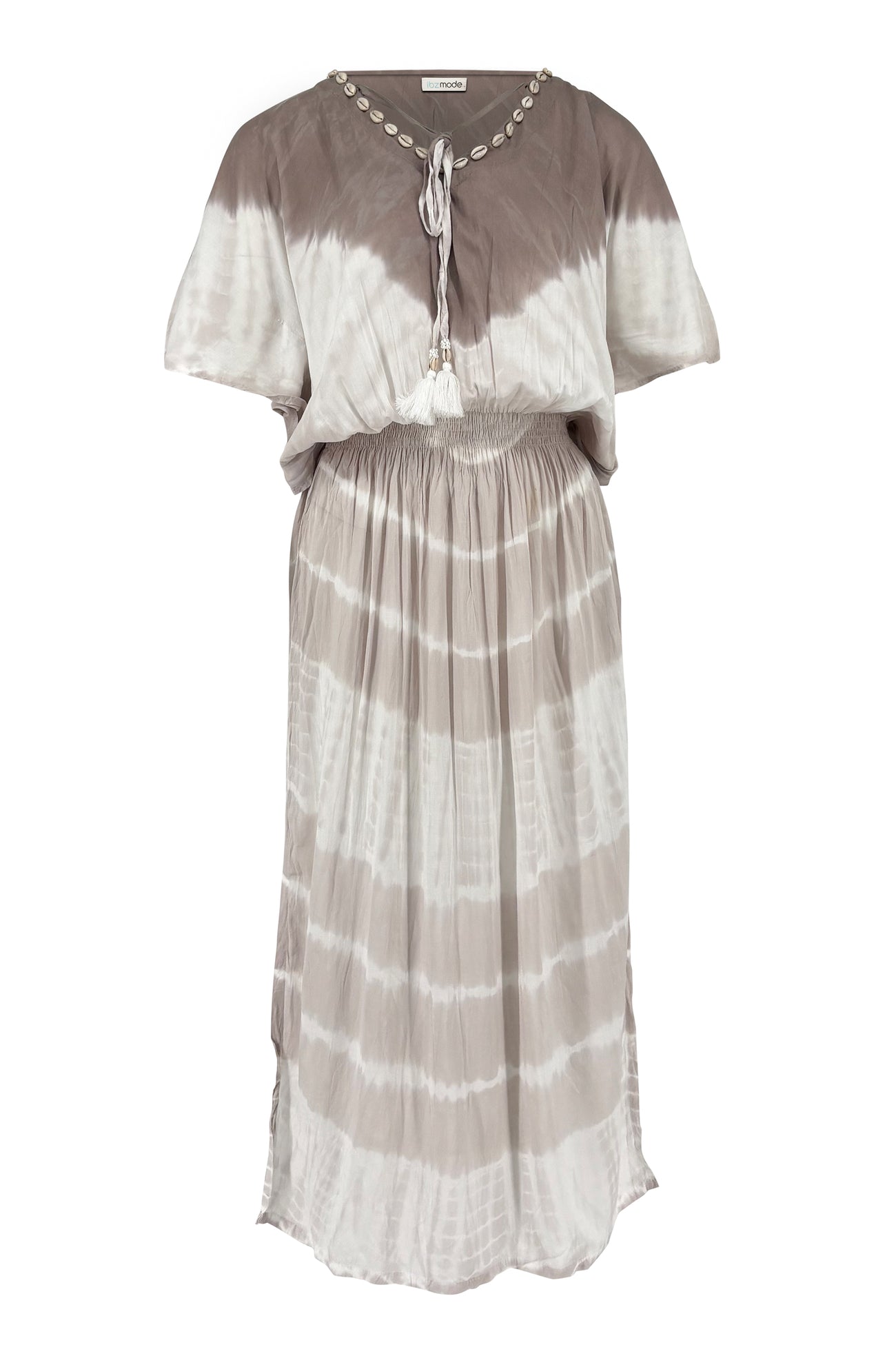 Ibizamode Dress Jen Aurelia Taupe with airy ombre look and feminine summer fit