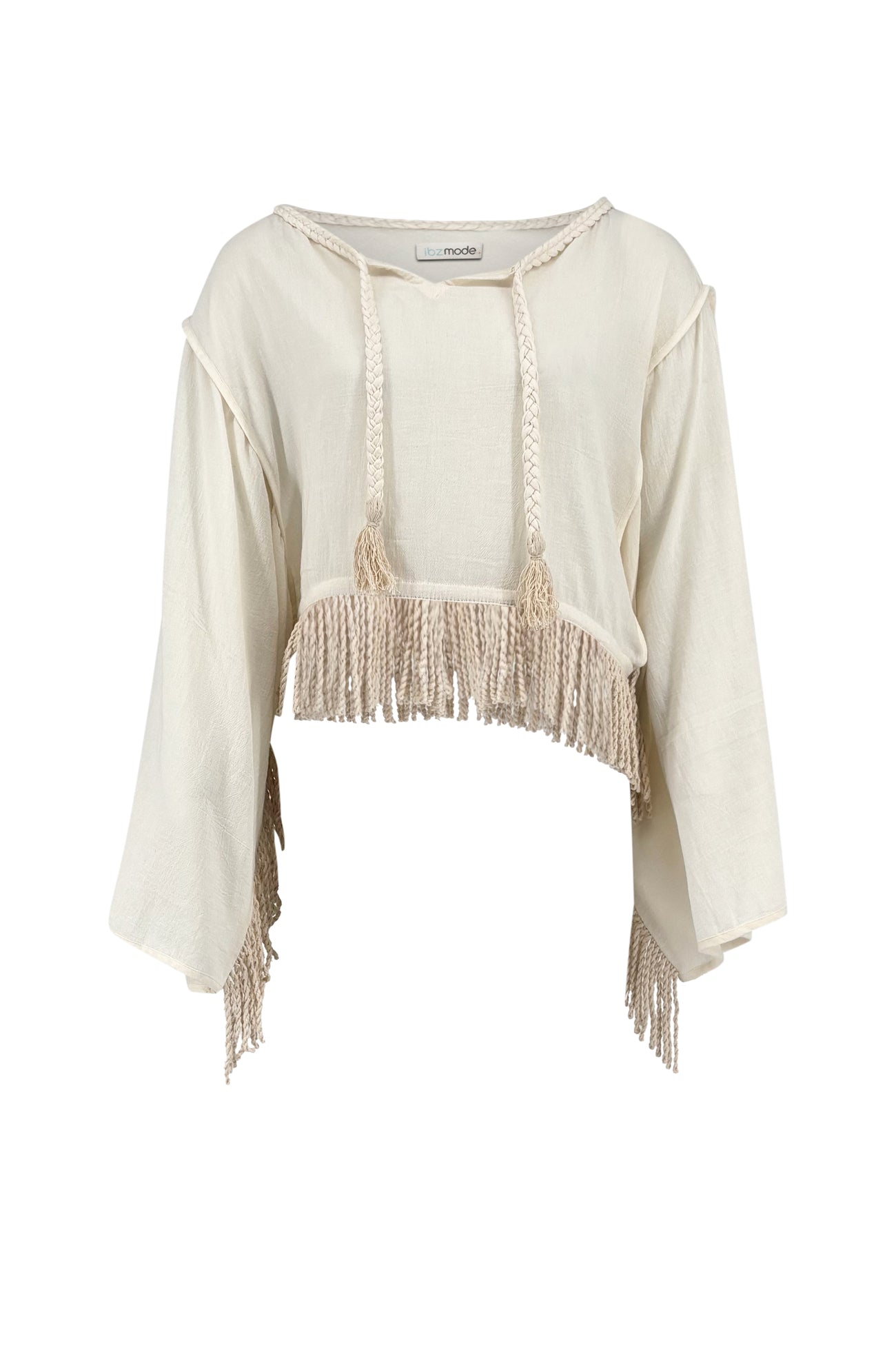 Ibzmode Top Mirena Brisola Ivory cotton top with fringe accents