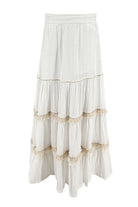 Ibizamode Bohemian Bloom ivory Lucia skirt with layered ruffles and lace trim
