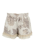 Ibizamode Bohemian Bloom ivory floral Ana short with elastic waist and lace trim