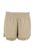 Ibizamode Bohemian beige Ana short with lace trim and elastic waist