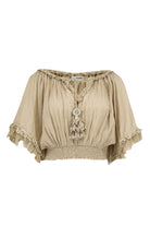 Ibizamode Bohemian Bloom beige Ana top with lace trim and tassel detail