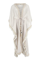 Ibizamode Bohemian Bloom ivory fringe kimono with flowing silhouette