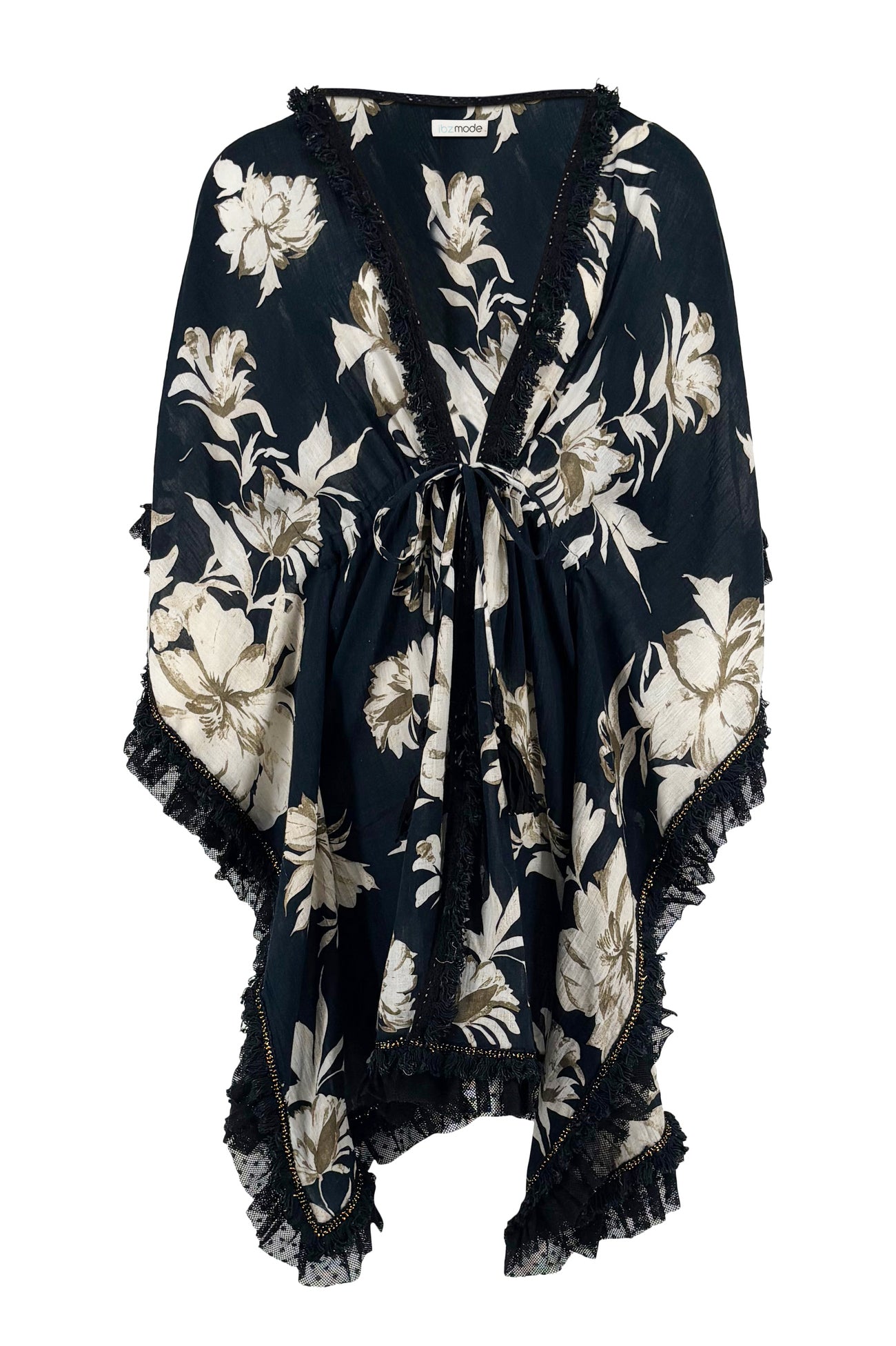 Ibizamode Bohemian Bloom black floral ruffle kimono Ana