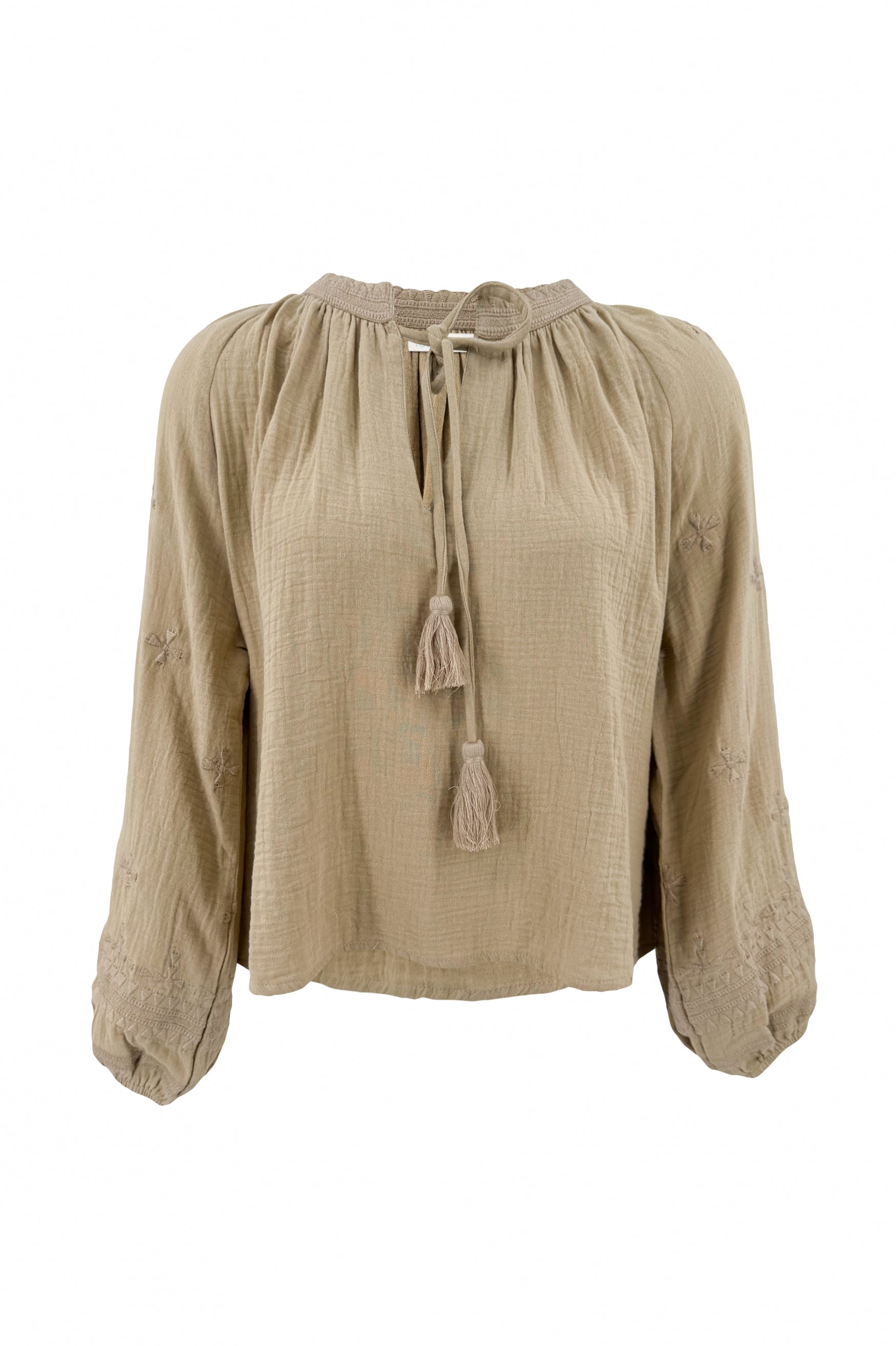 Bohemian blouse in taupe van ibzmode, Brands of Ibiza