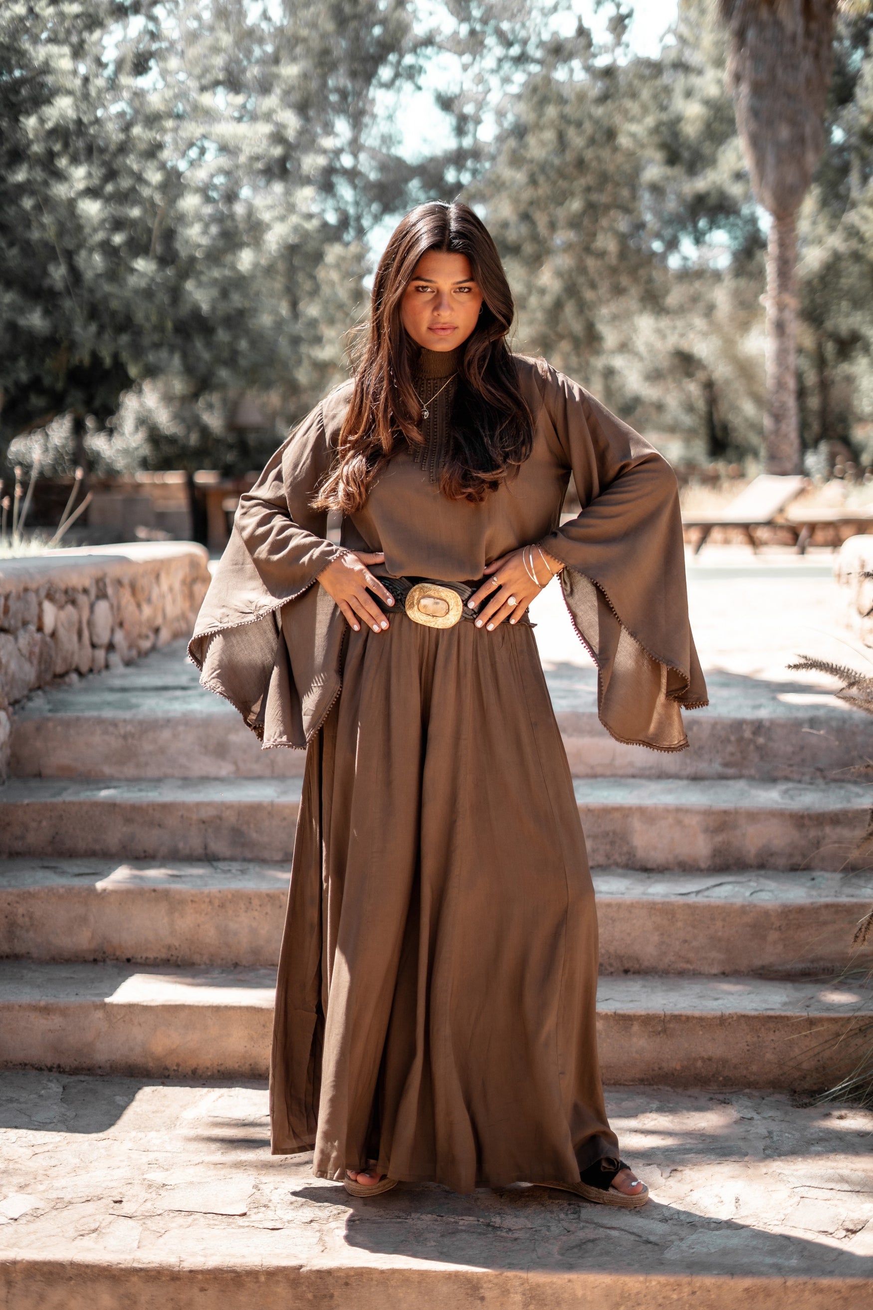 Bohemian top in dark taupe van ibzmode, Brands of Ibiza