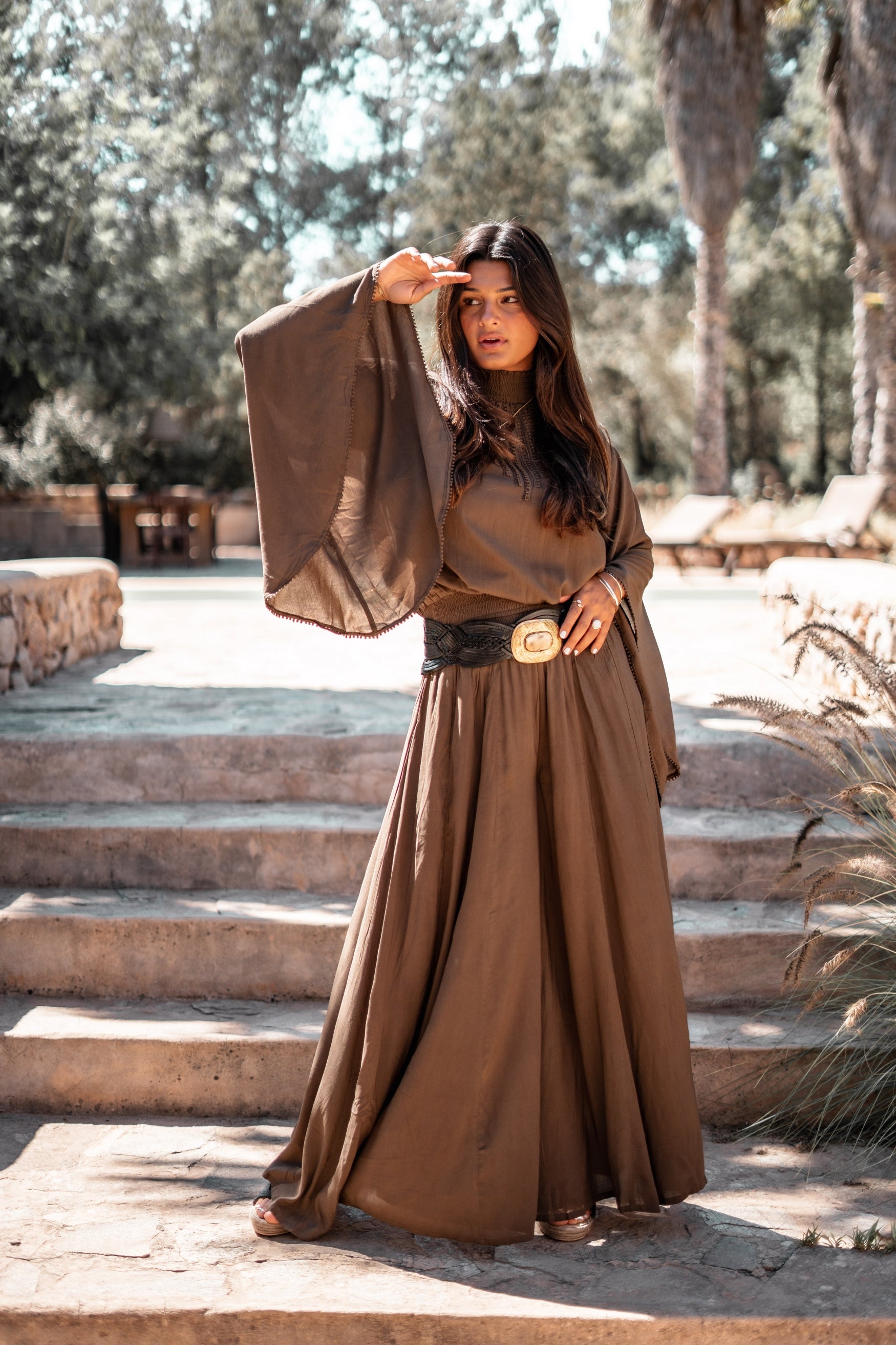 Bohemian top in dark taupe van ibzmode, Brands of Ibiza