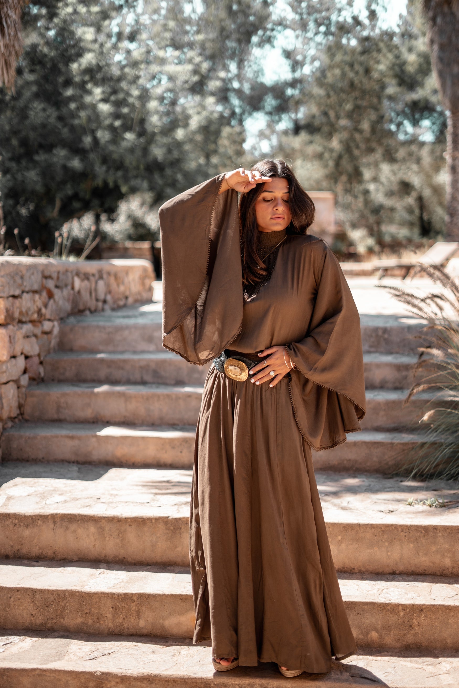 Bohemian top in dark taupe van ibzmode, Brands of Ibiza