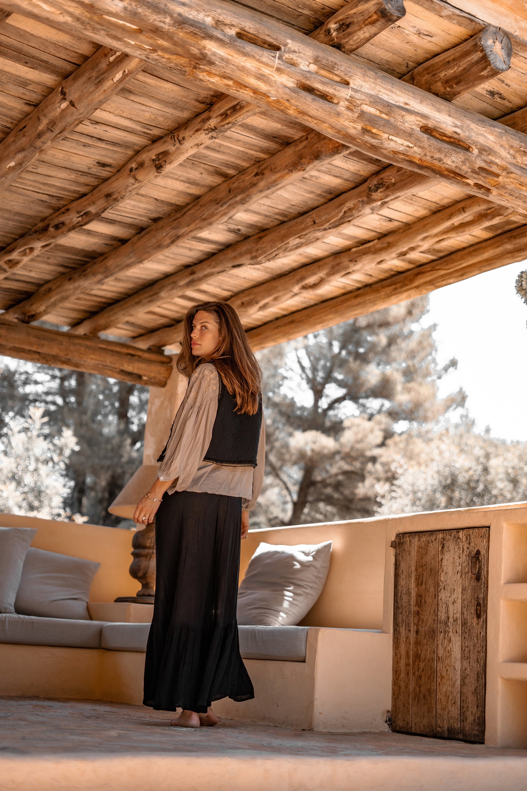 Bohemian blouse in light taupe van ibzmode, Brands of Ibiza