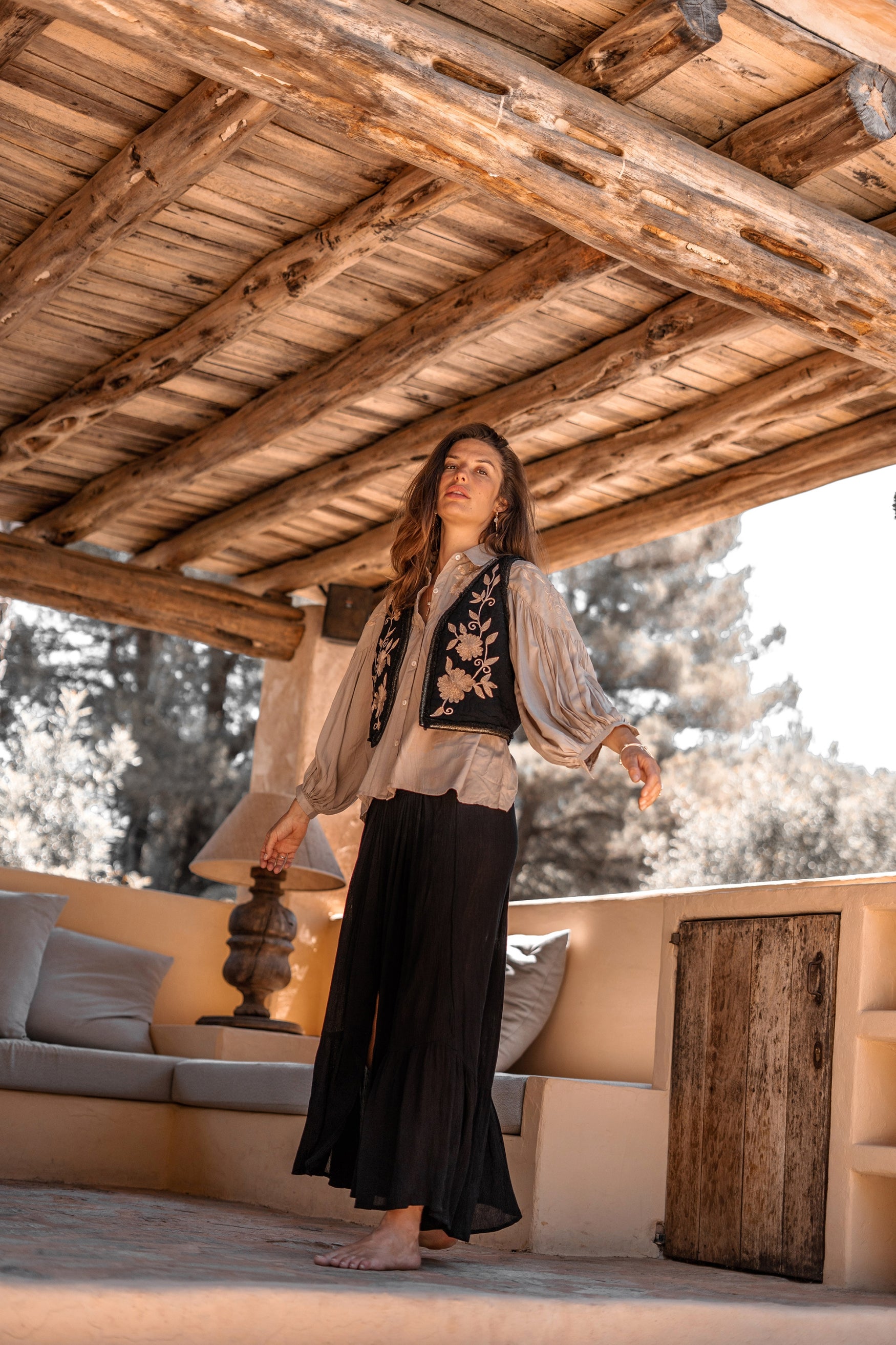 Bohemian blouse in light taupe van ibzmode, Brands of Ibiza