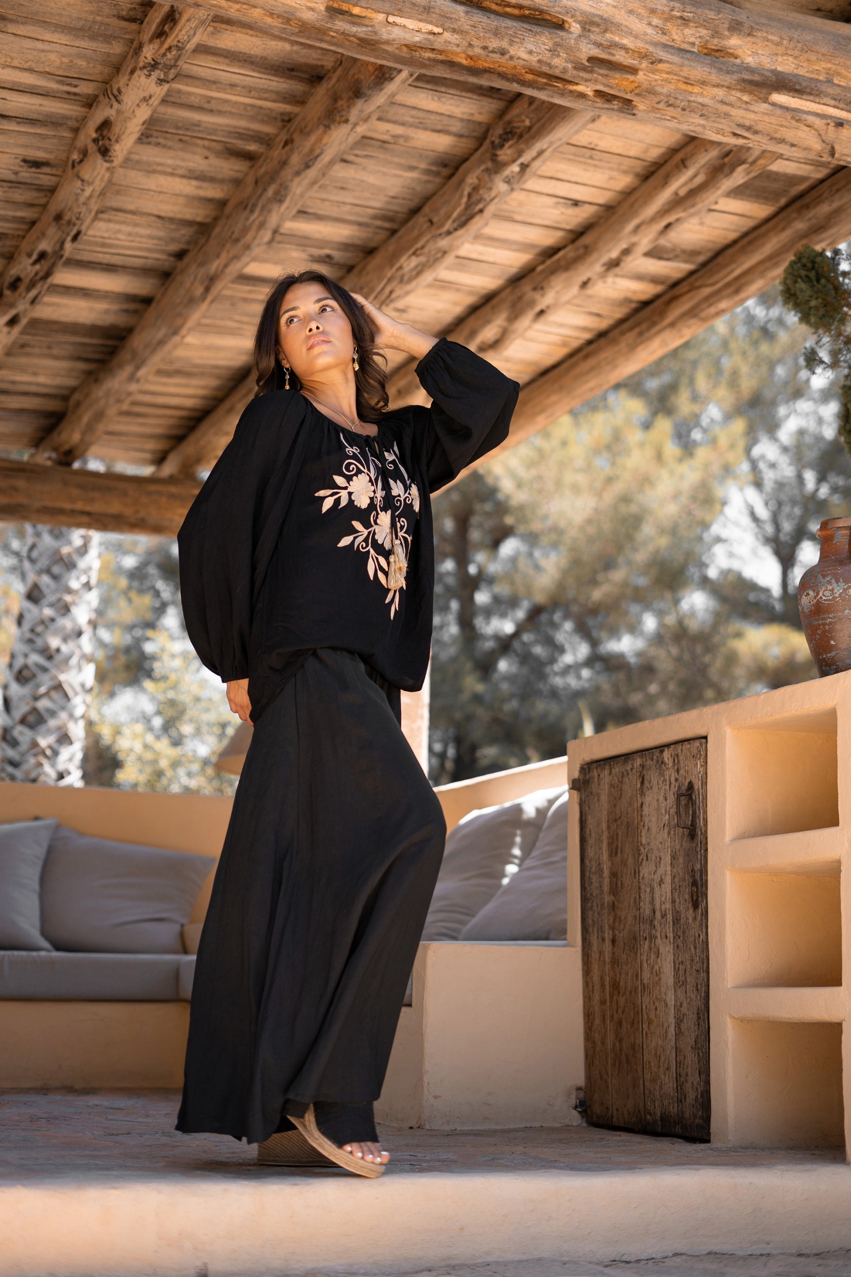Bohemian blouse in black van ibzmode, Brands of Ibiza