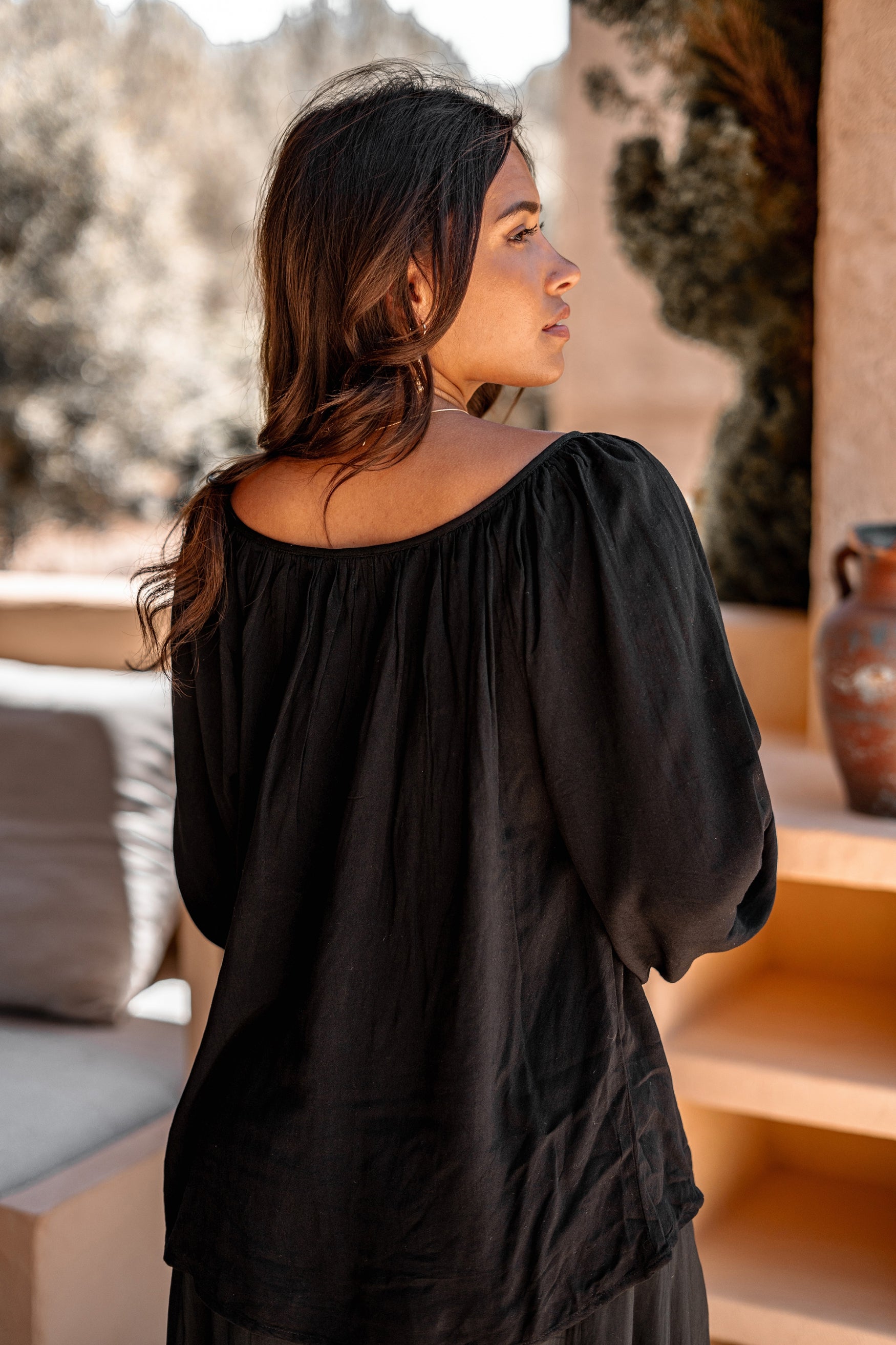 Bohemian blouse in black van ibzmode, Brands of Ibiza
