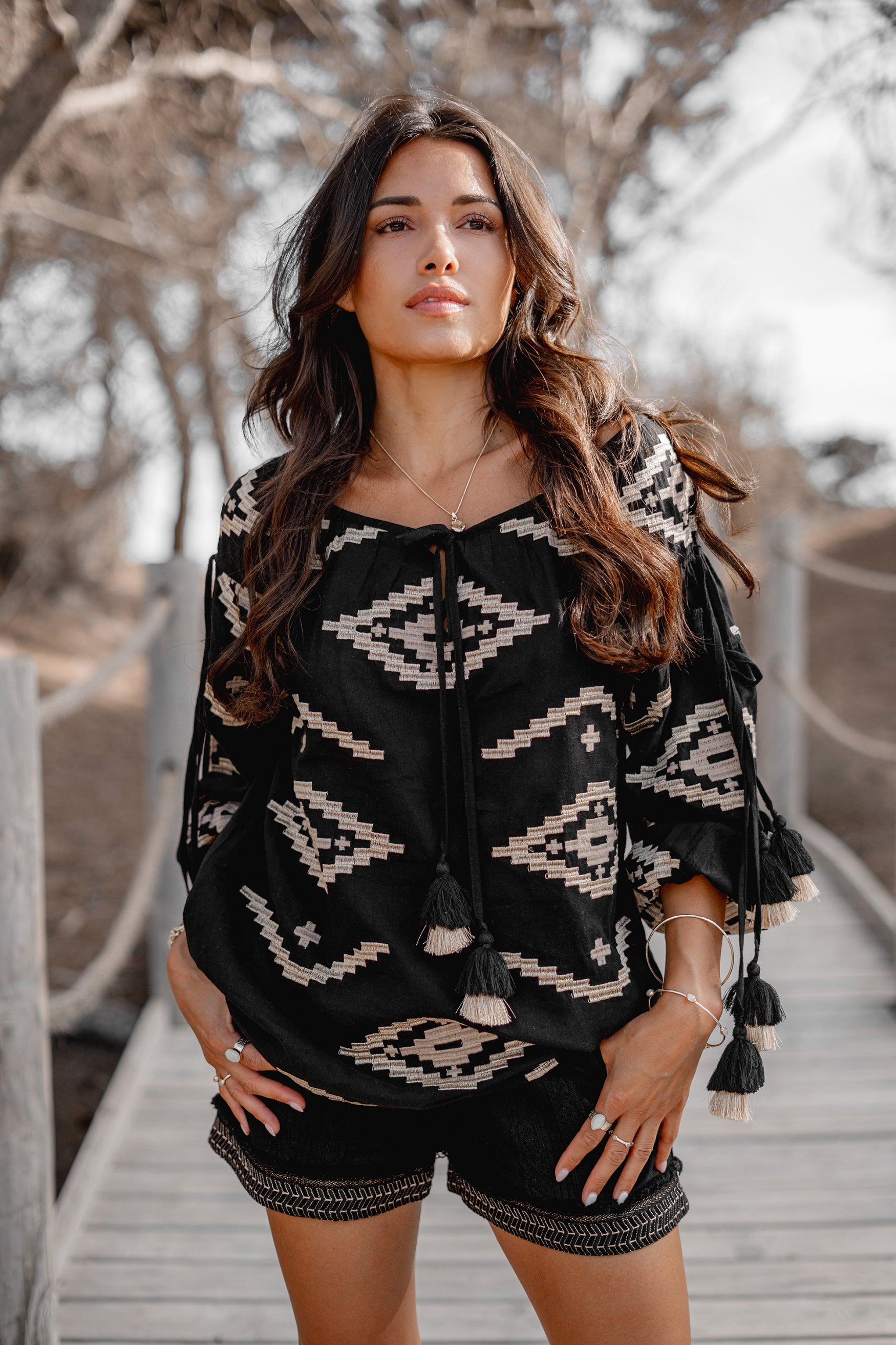 Bohemian blouse in black van ibzmode, Brands of Ibiza