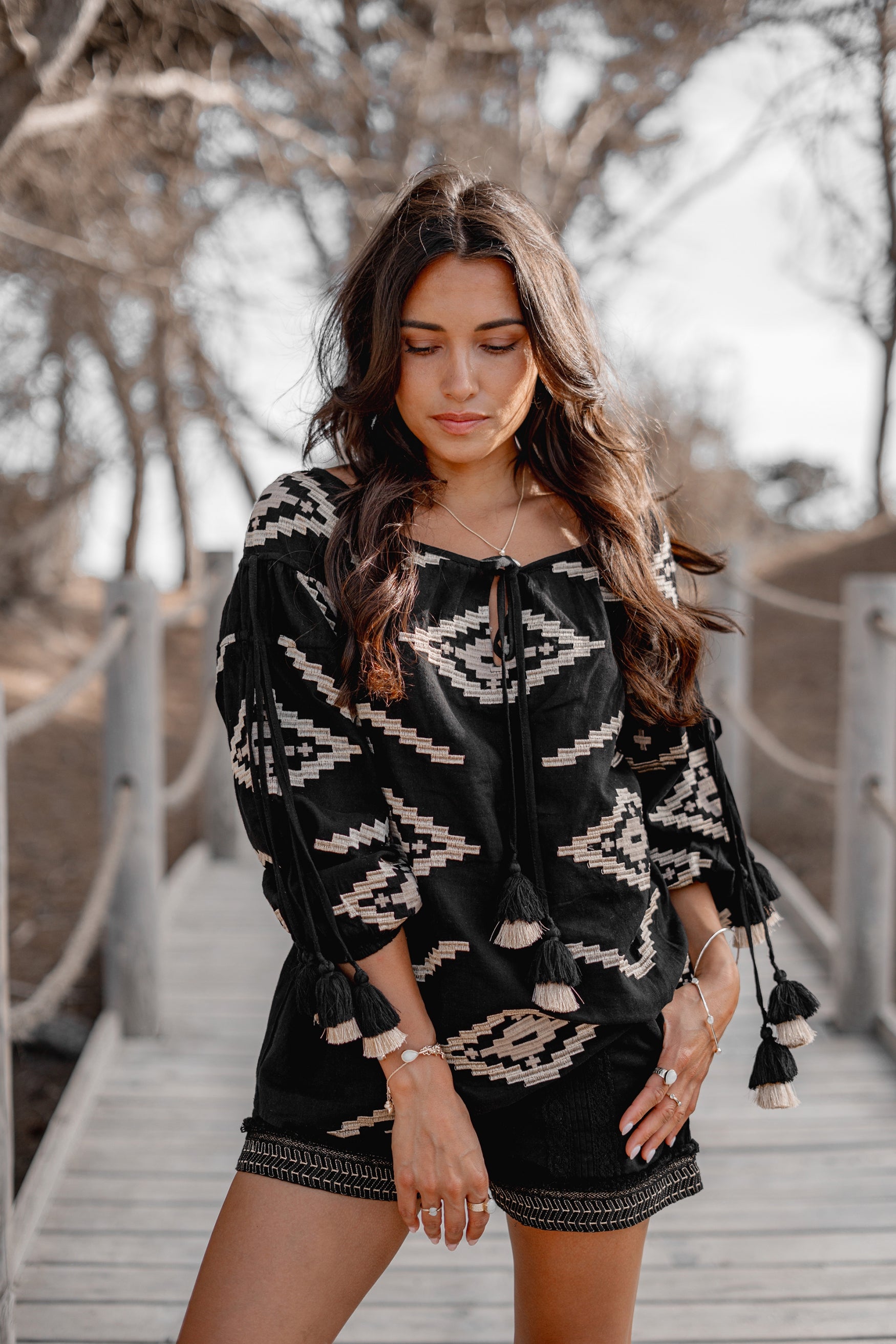 Bohemian blouse in black van ibzmode, Brands of Ibiza