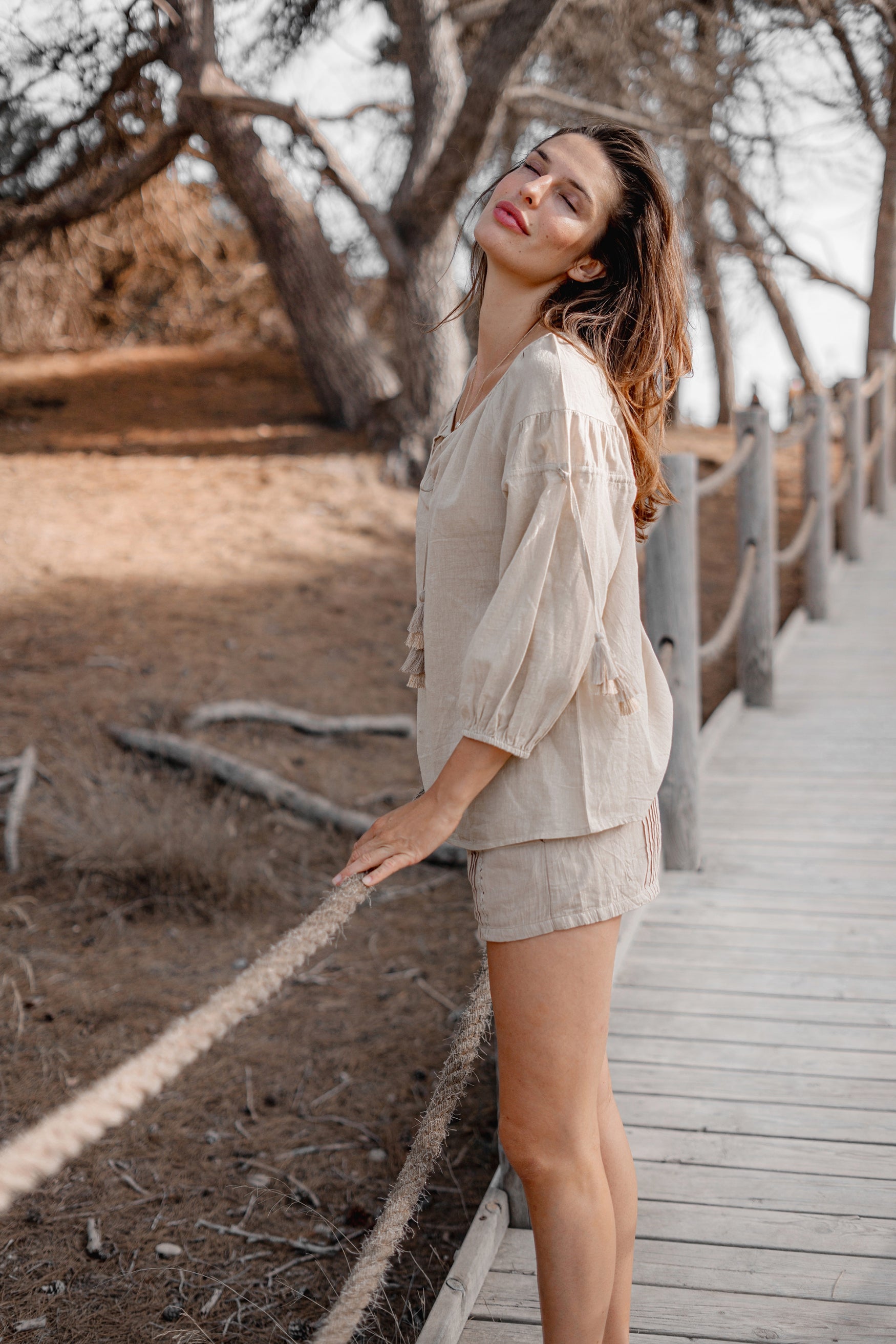 Bohemian blouse in sand van ibzmode, Brands of Ibiza