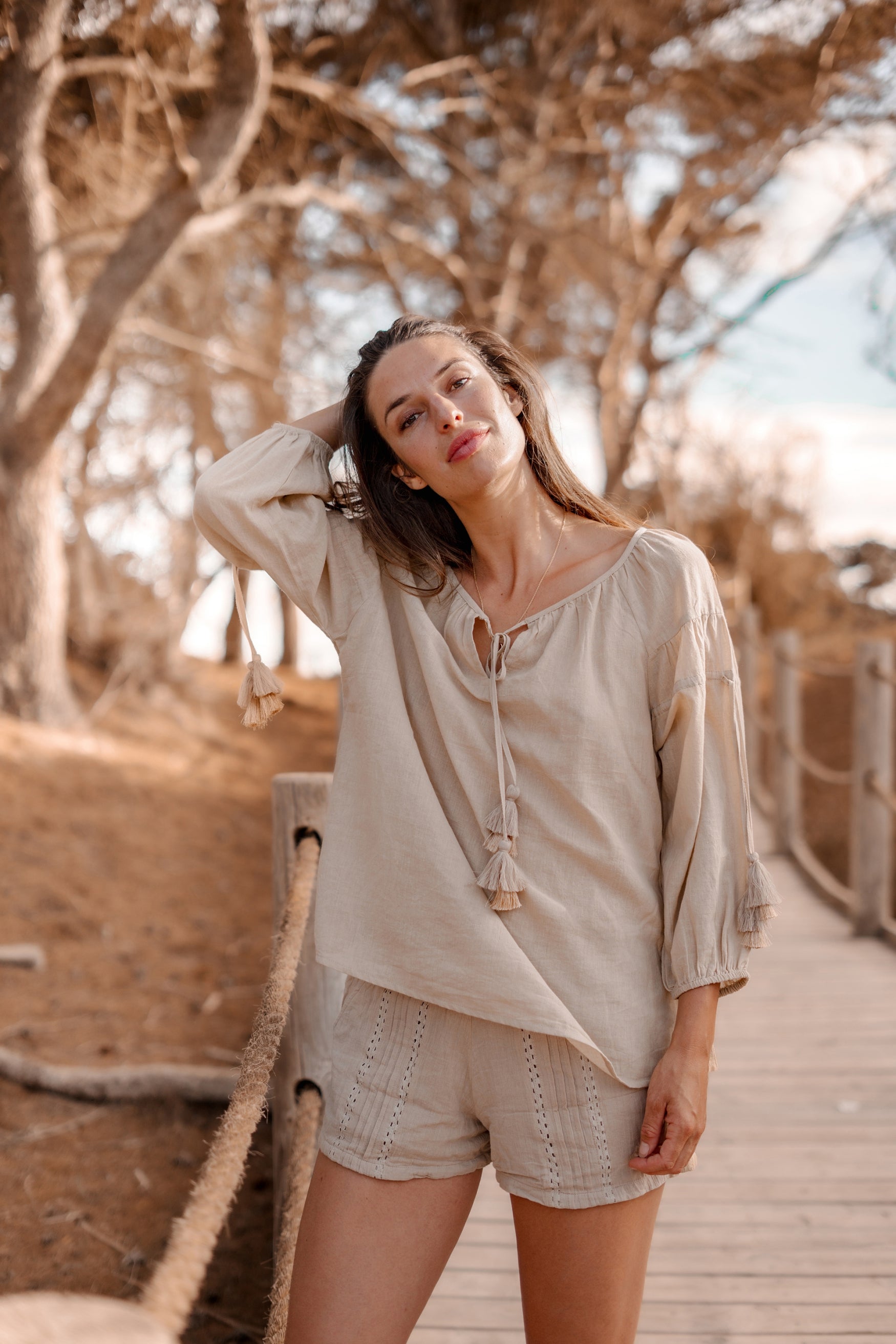 Bohemian blouse in sand van ibzmode, Brands of Ibiza