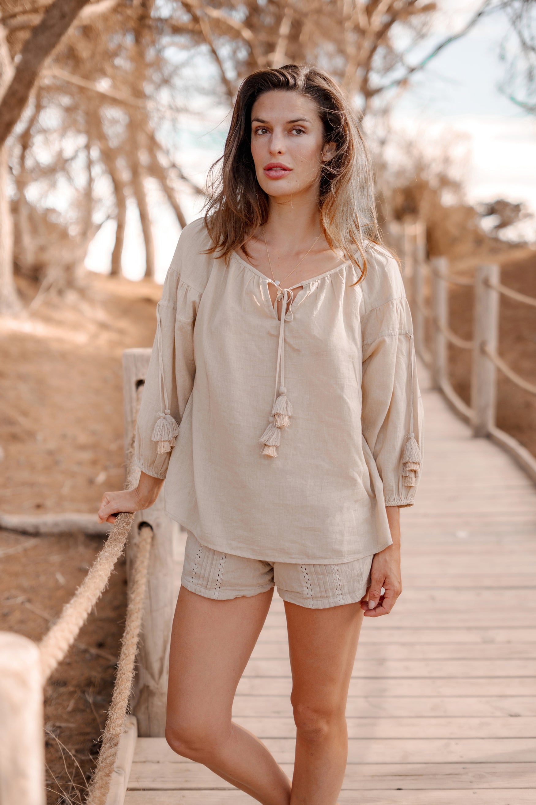 Bohemian blouse in sand van ibzmode, Brands of Ibiza