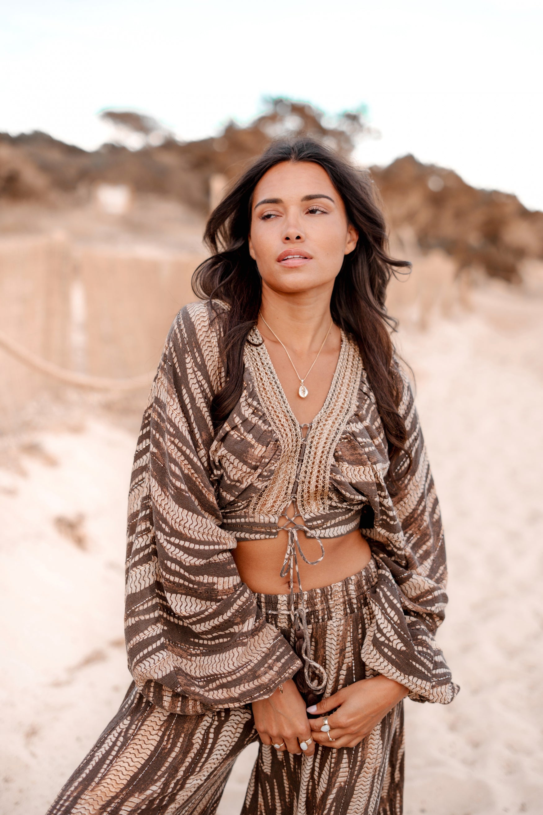 Bohemian top in brown van ibzmode, Brands of Ibiza