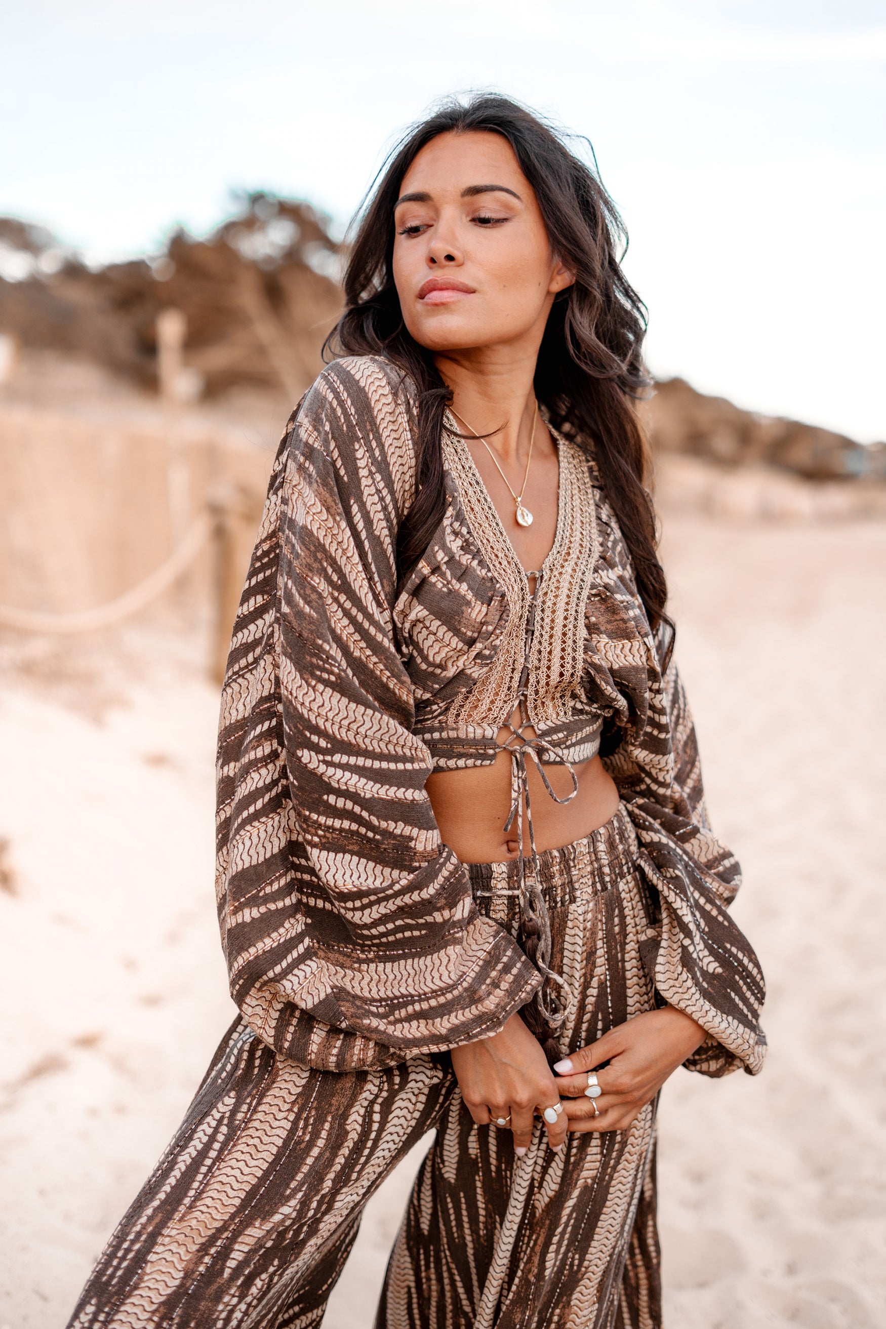 Bohemian top in brown van ibzmode, Brands of Ibiza