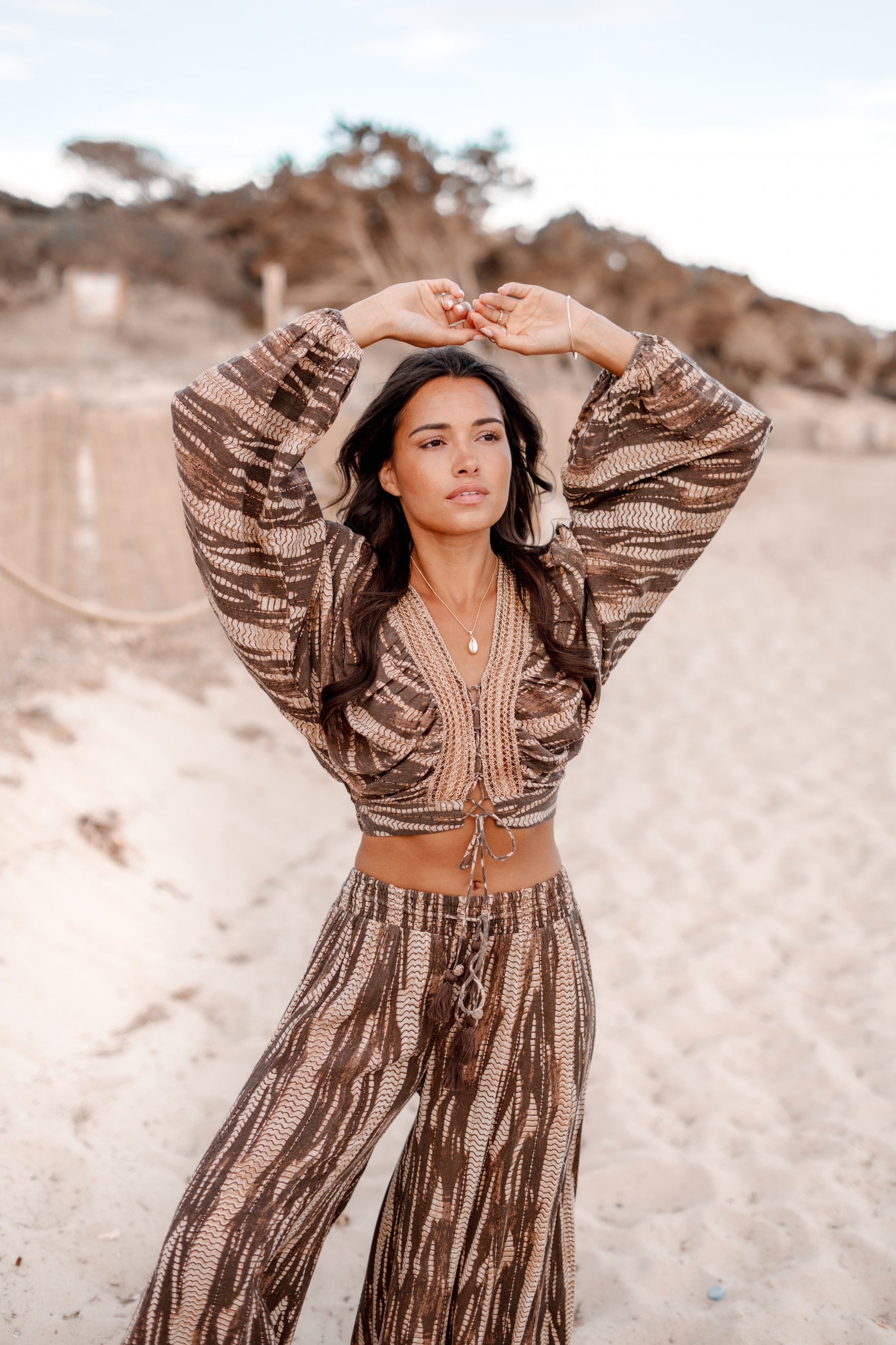 Bohemian top in brown van ibzmode, Brands of Ibiza