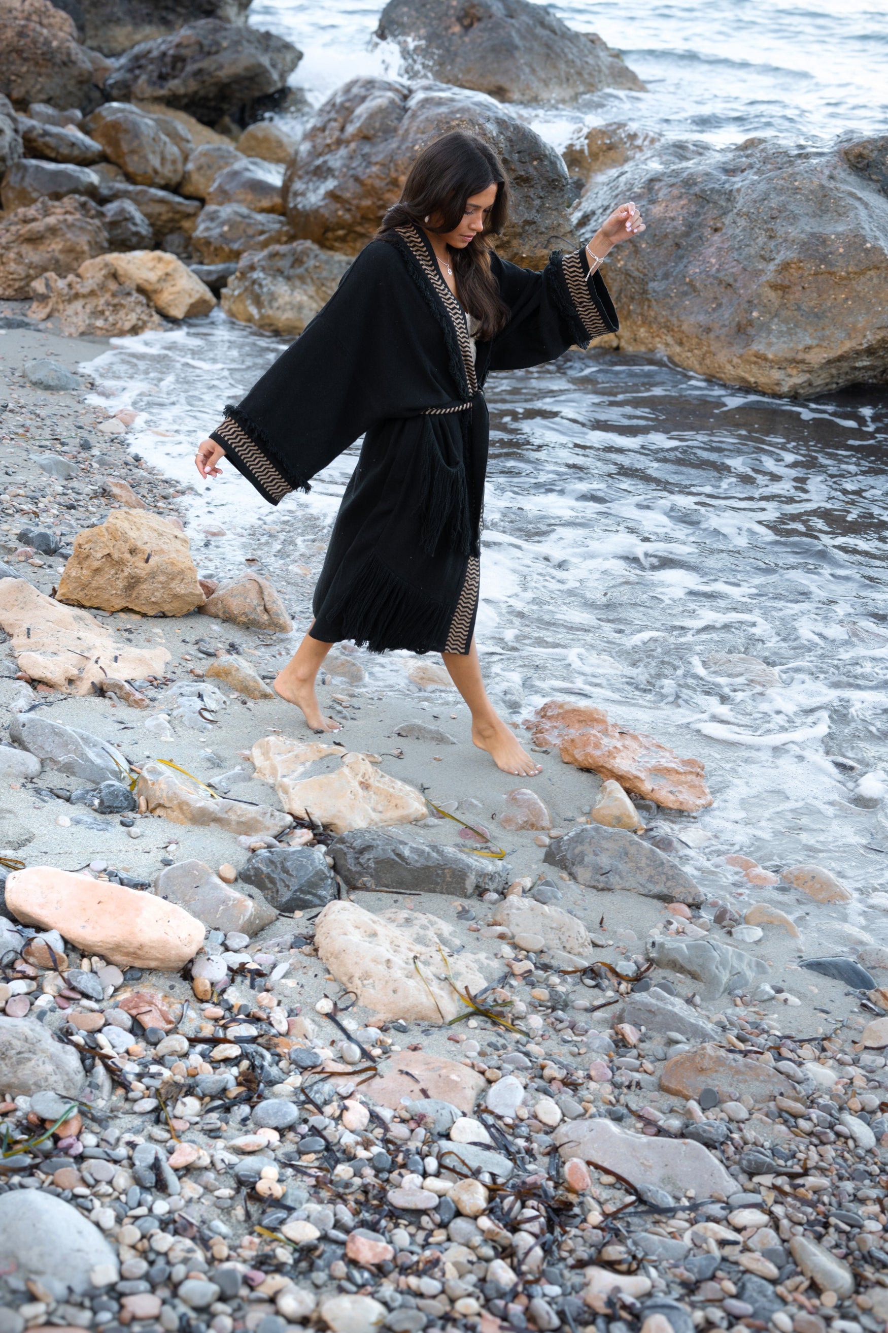 Bohemian kimono in black van ibzmode, Brands of Ibiza