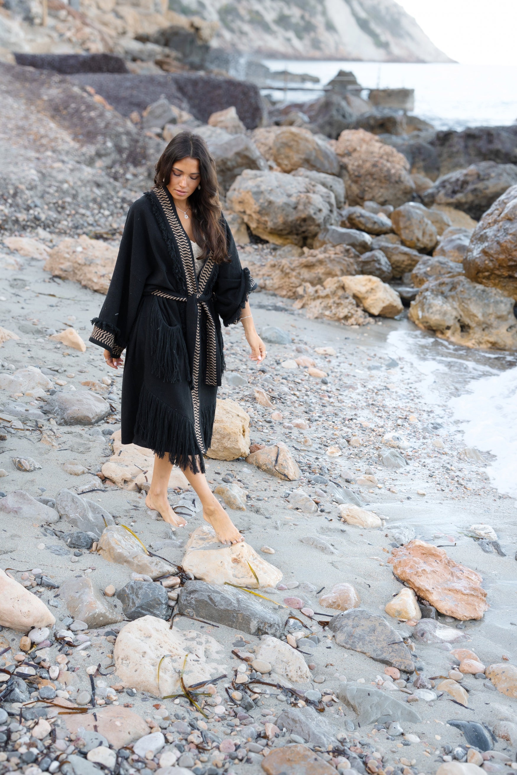Bohemian kimono in black van ibzmode, Brands of Ibiza
