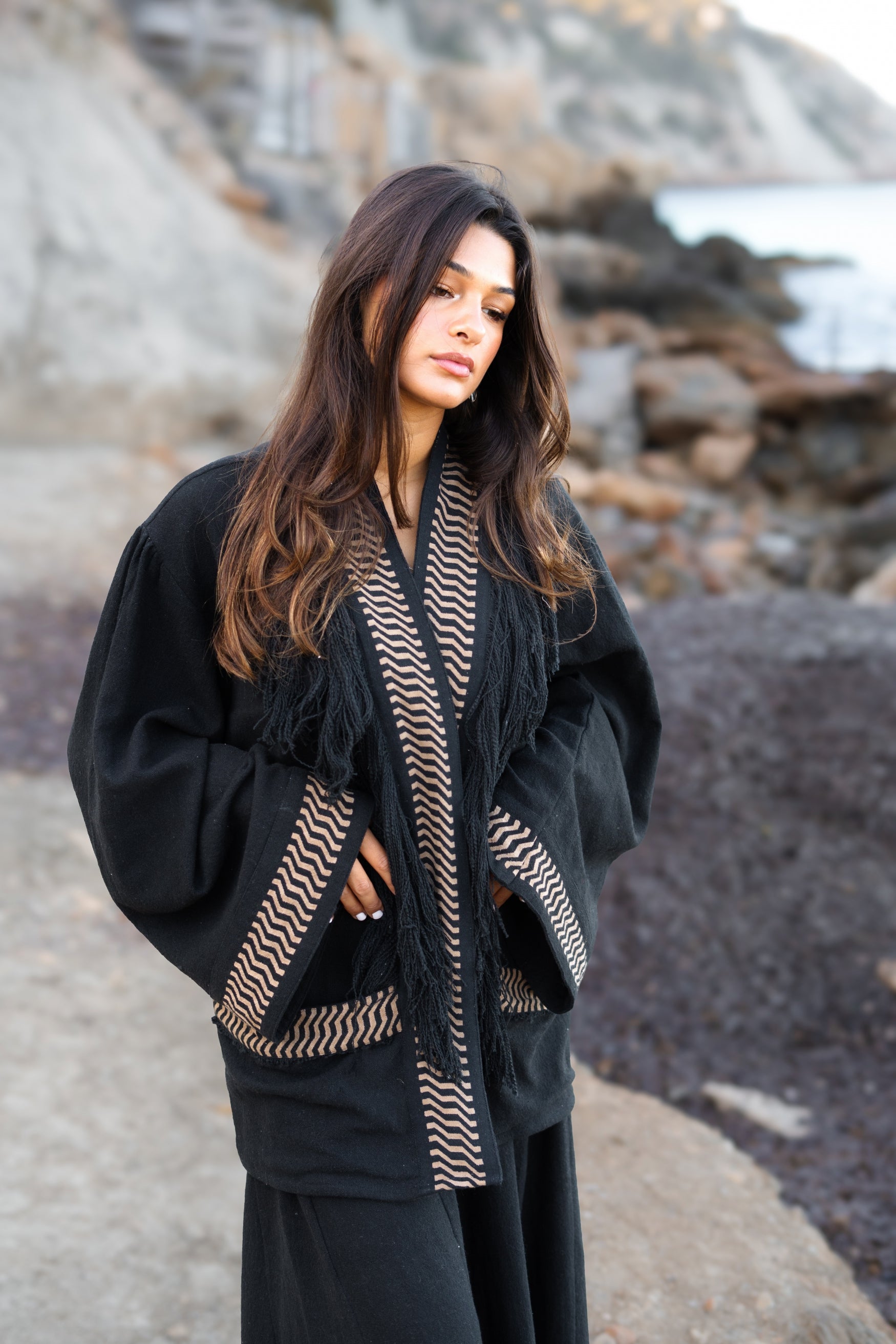 Bohemian kimono in black van ibzmode, Brands of Ibiza
