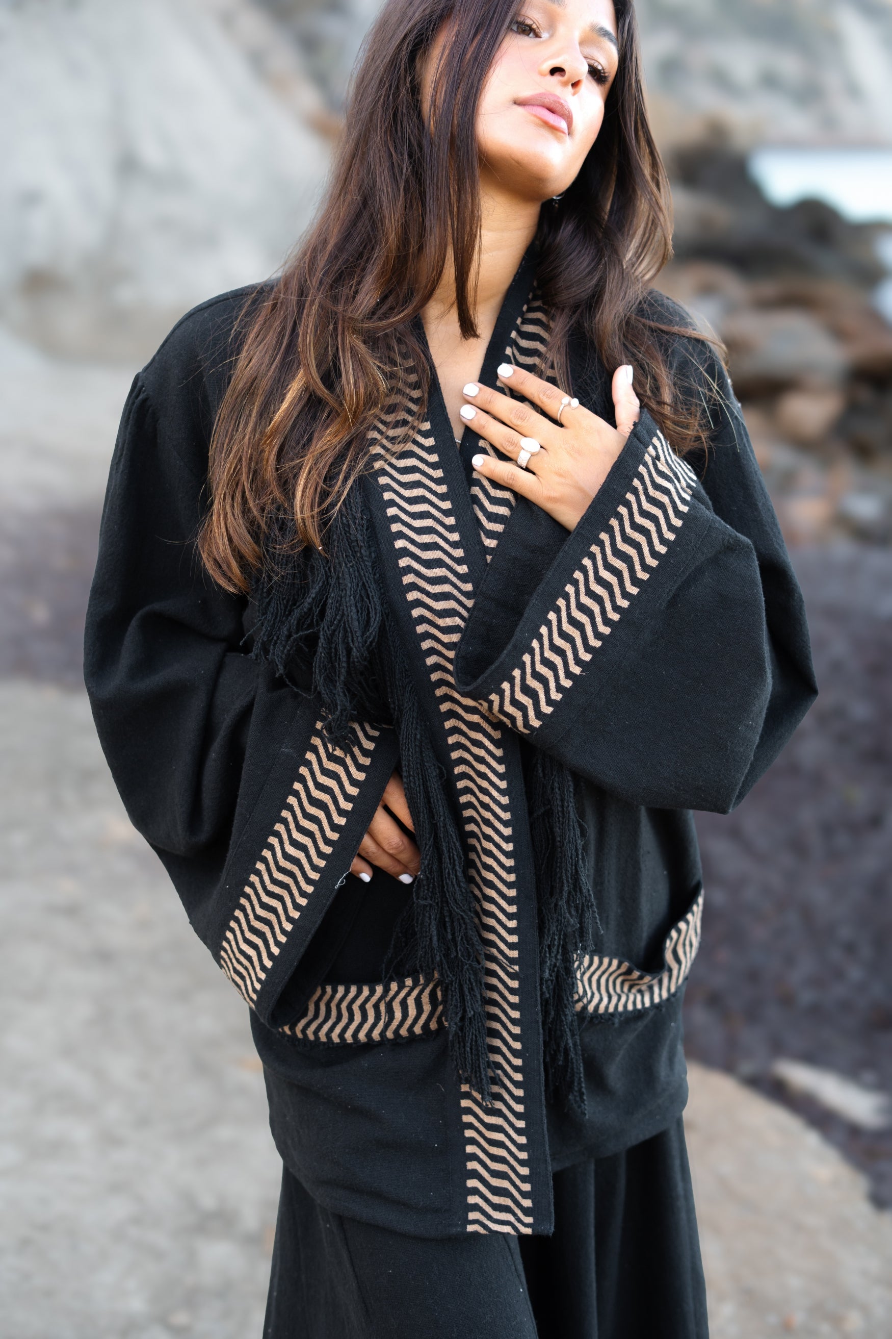 Bohemian kimono in black van ibzmode, Brands of Ibiza
