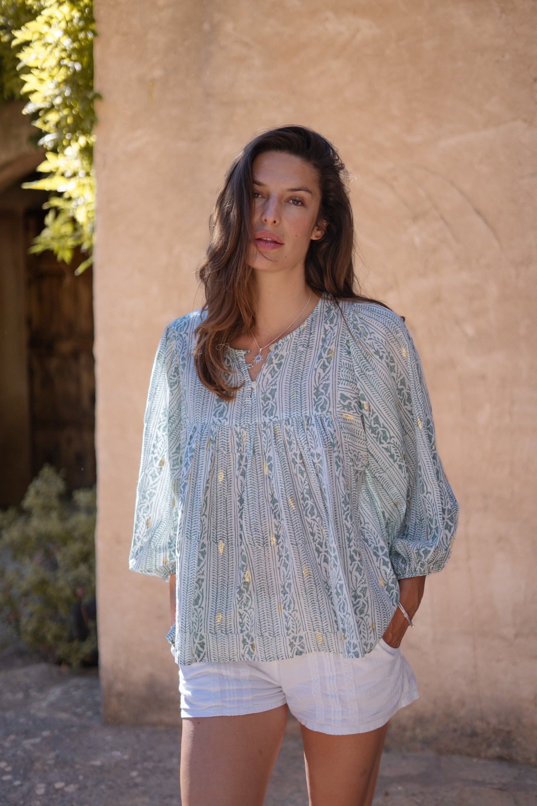 Bohemian blouse in blue van ibzmode, Brands of Ibiza