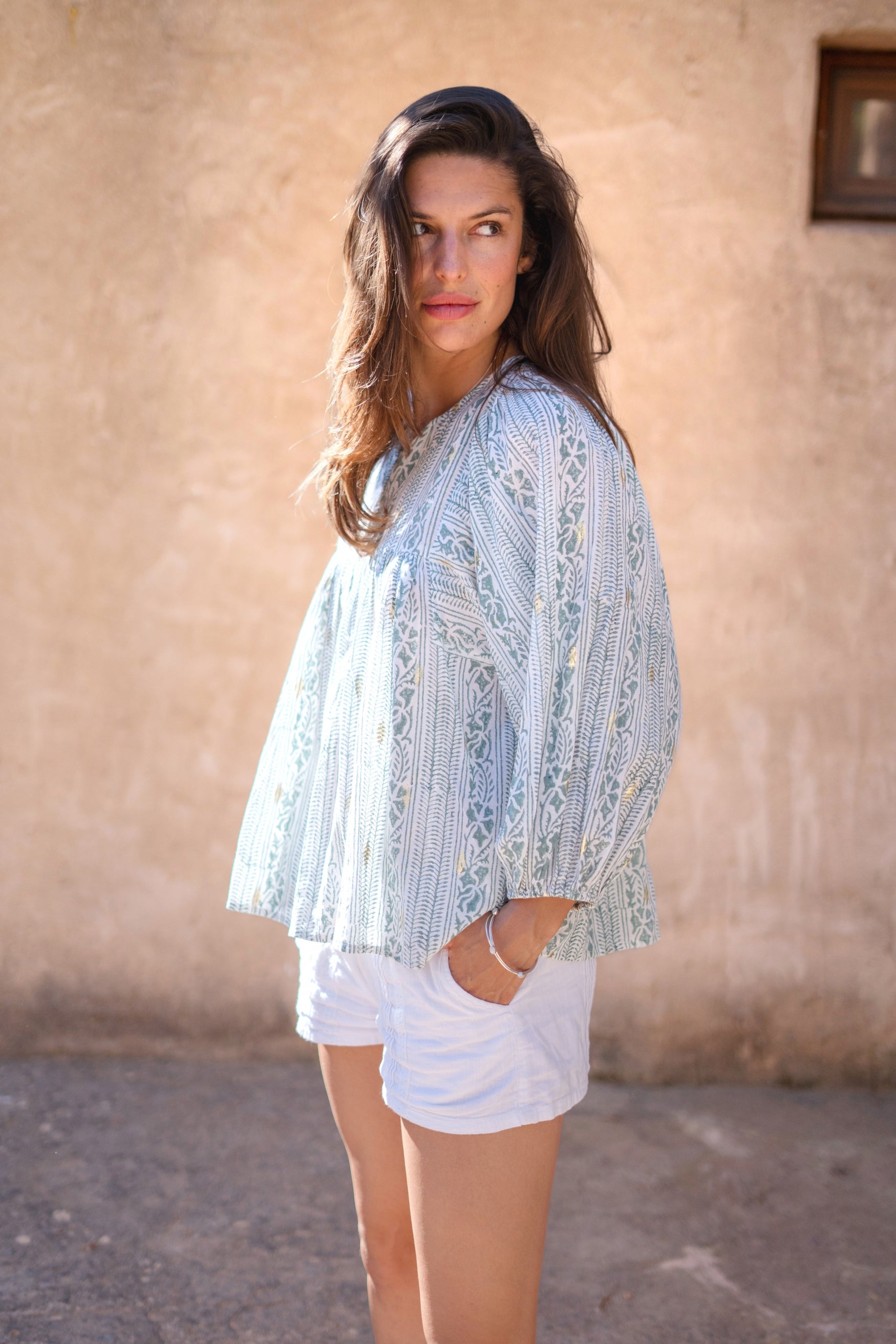 Bohemian blouse in blue van ibzmode, Brands of Ibiza