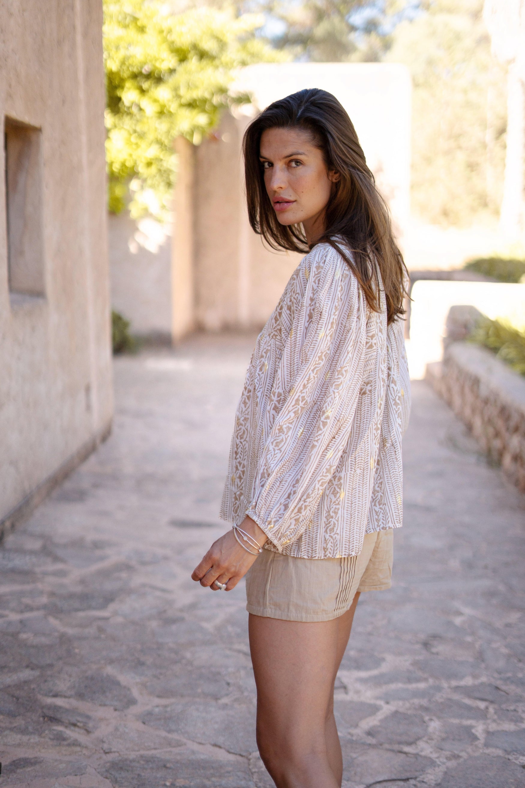 Bohemian blouse in sand van ibzmode, Brands of Ibiza