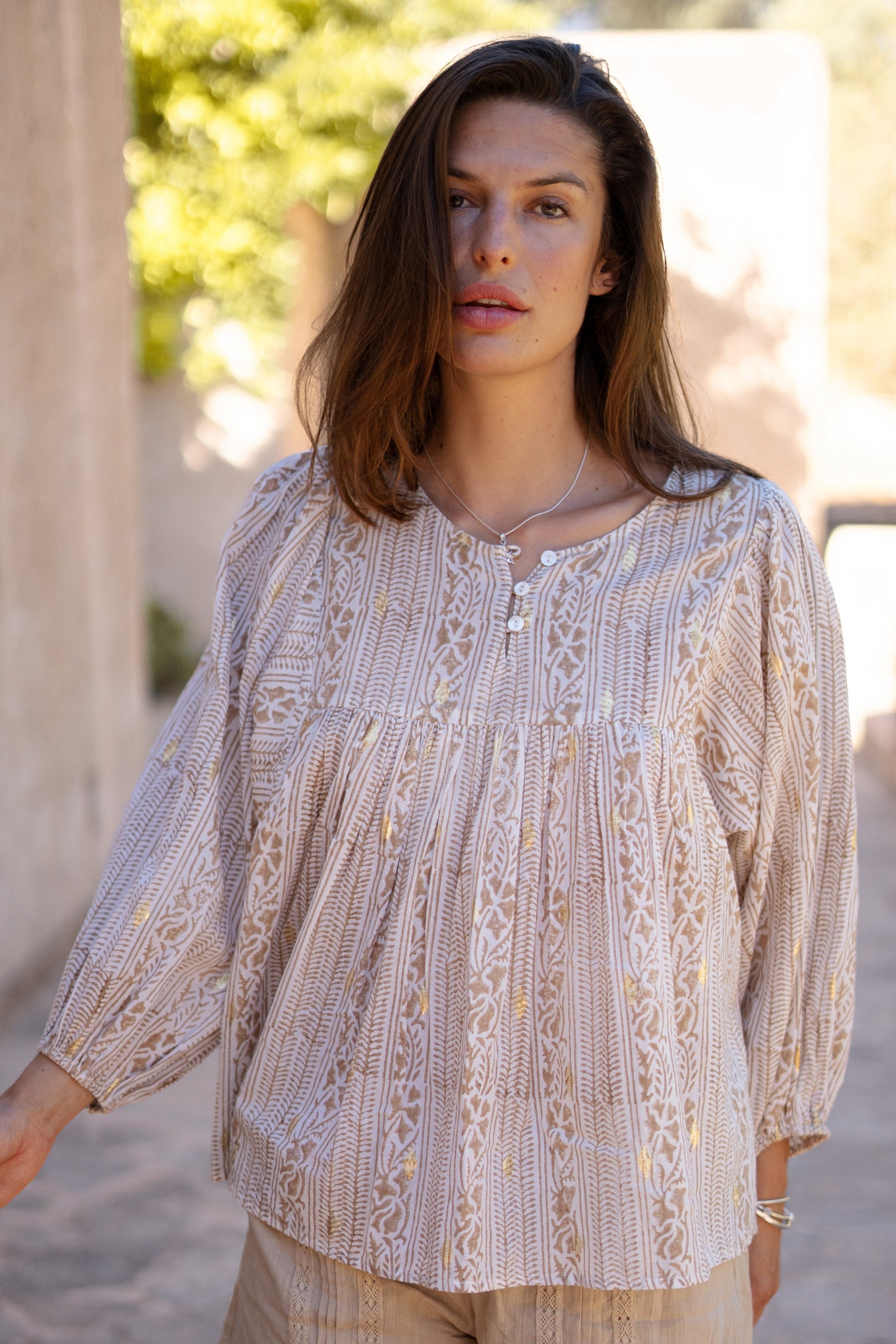 Bohemian blouse in sand van ibzmode, Brands of Ibiza