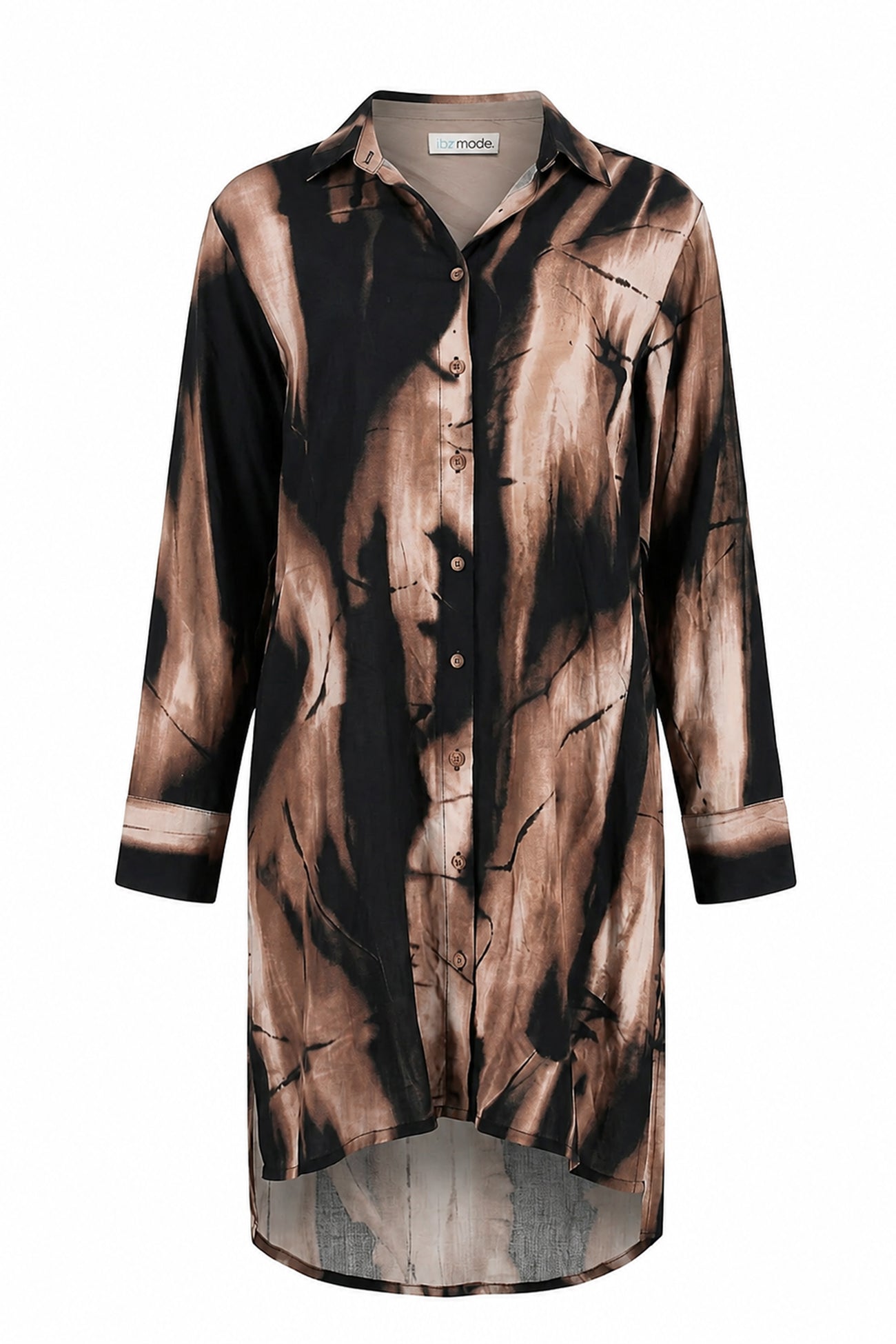 Ibzmode Long Blouse Nuria Ecru long boho print blouse with long sleeves