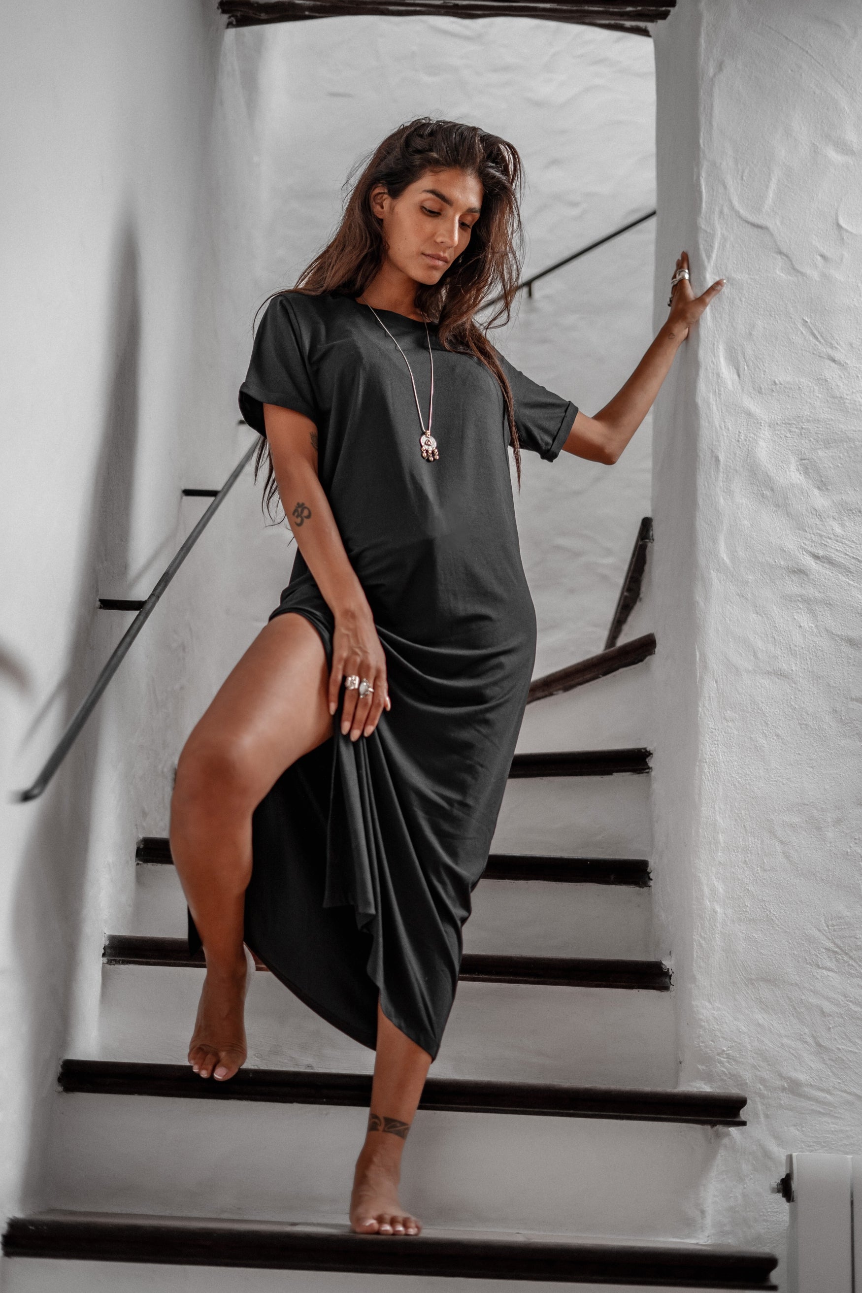 Bohemian jurk in washed black van MOOST Wanted, Brands of Ibiza