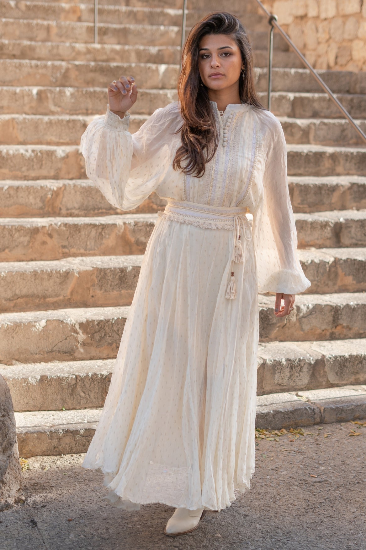 Bohemian jurk in ecru van ibzmode, Brands of Ibiza