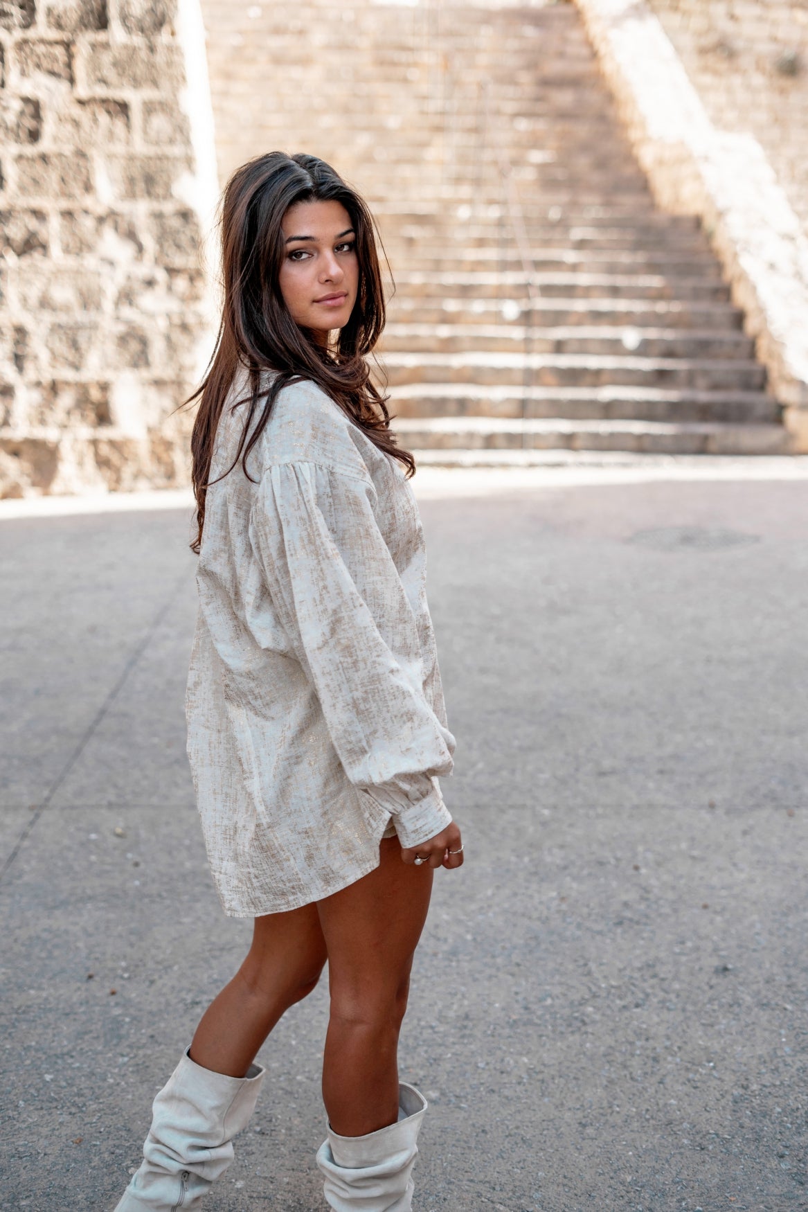 Bohemian blouse in ecru gold van ibzmode, Brands of Ibiza